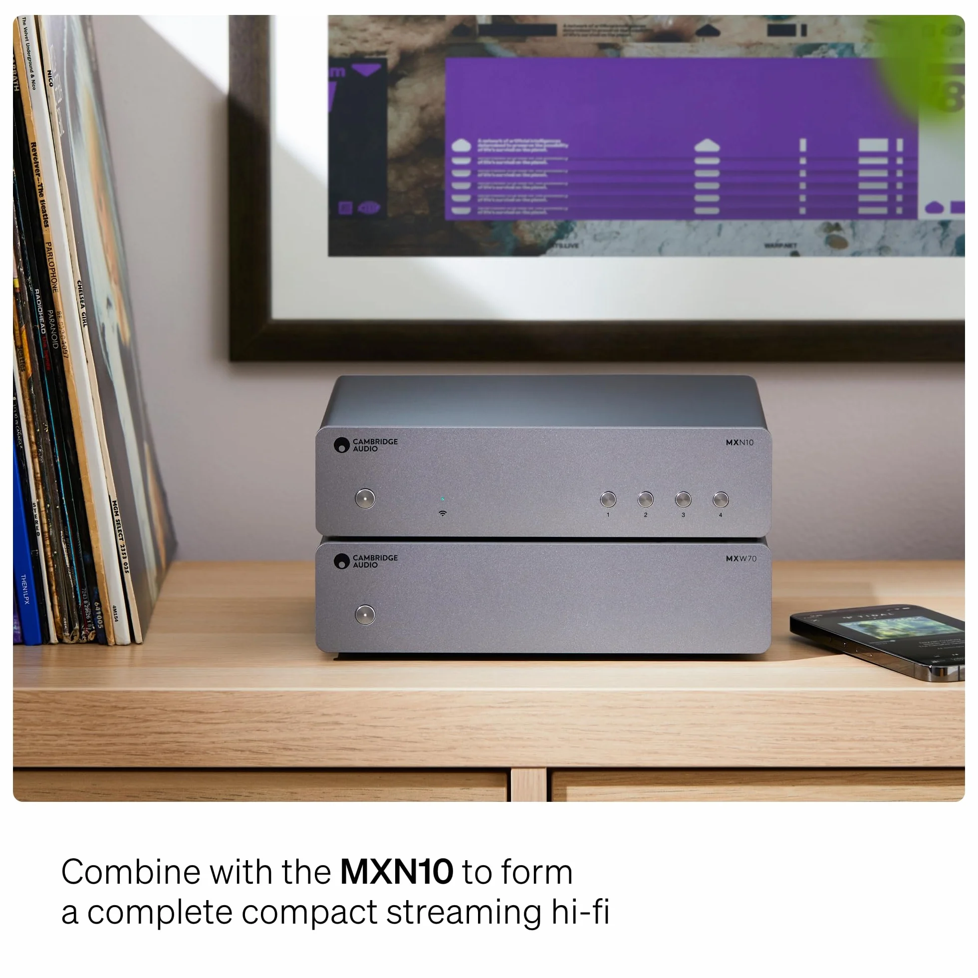 Cambridge Audio MXW 70 Kompaktes Endstufen-HiFi-System 70 Watt pro Kanal RCA XLR Hypex NCORE Class D Lunar Grey