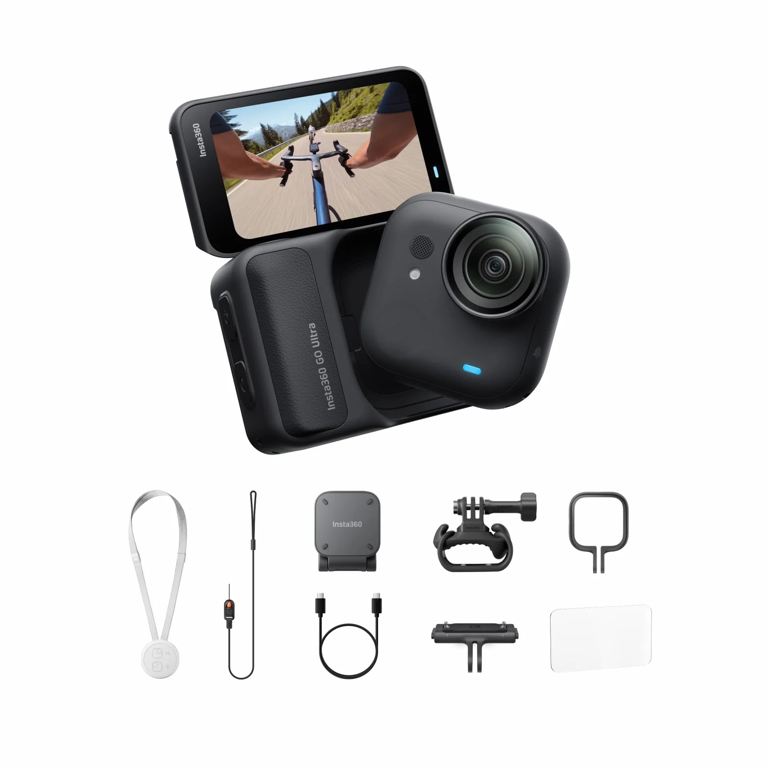 Insta360 GO Ultra Fahrrad-Bundle Nachtschwarz - freihändige 4K Mini-Cam, leicht & mobil, top bei wenig Licht, überall anbringbar, FlowState-Stabilisierung, 200 Min Akku, 10 m wasserdicht