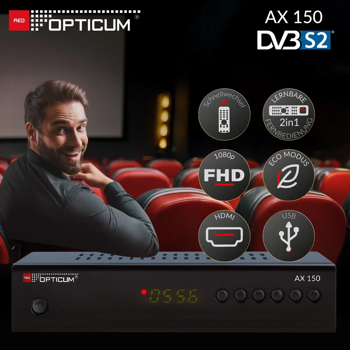 Opticum AX-150 Sat Receiver PVR Ready HD Digital Satelliten Receiver mit HDMI SCART USB