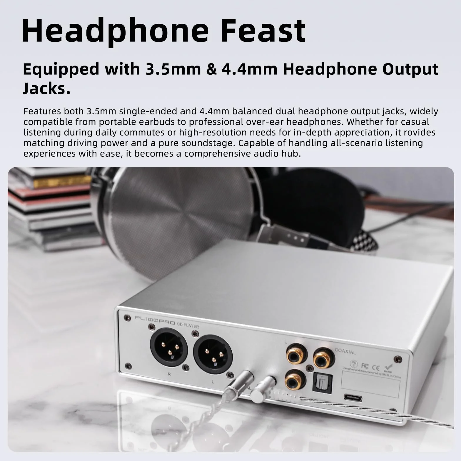SMSL VMV PL100 PRO HiFi CD Player für Zuhause, Auto-CD-Player, Dual CS43131 Chip, MQA Dekodierung, Vorverstärker mit RCA/XLR/3,5 mm/4,4 mm Kopfhörer/Optischem/Koaxialem Digital Ausgang (Schwarz)