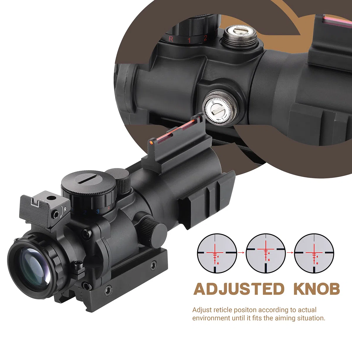 ESSLNB Zielfernrohr 4x32mm Airsoft Red Dot Visier Leuchtpunktvisier mit Fiberoptik und 11mm/22mm Montage für Luftgewehr Jagd Softair und Armbrust