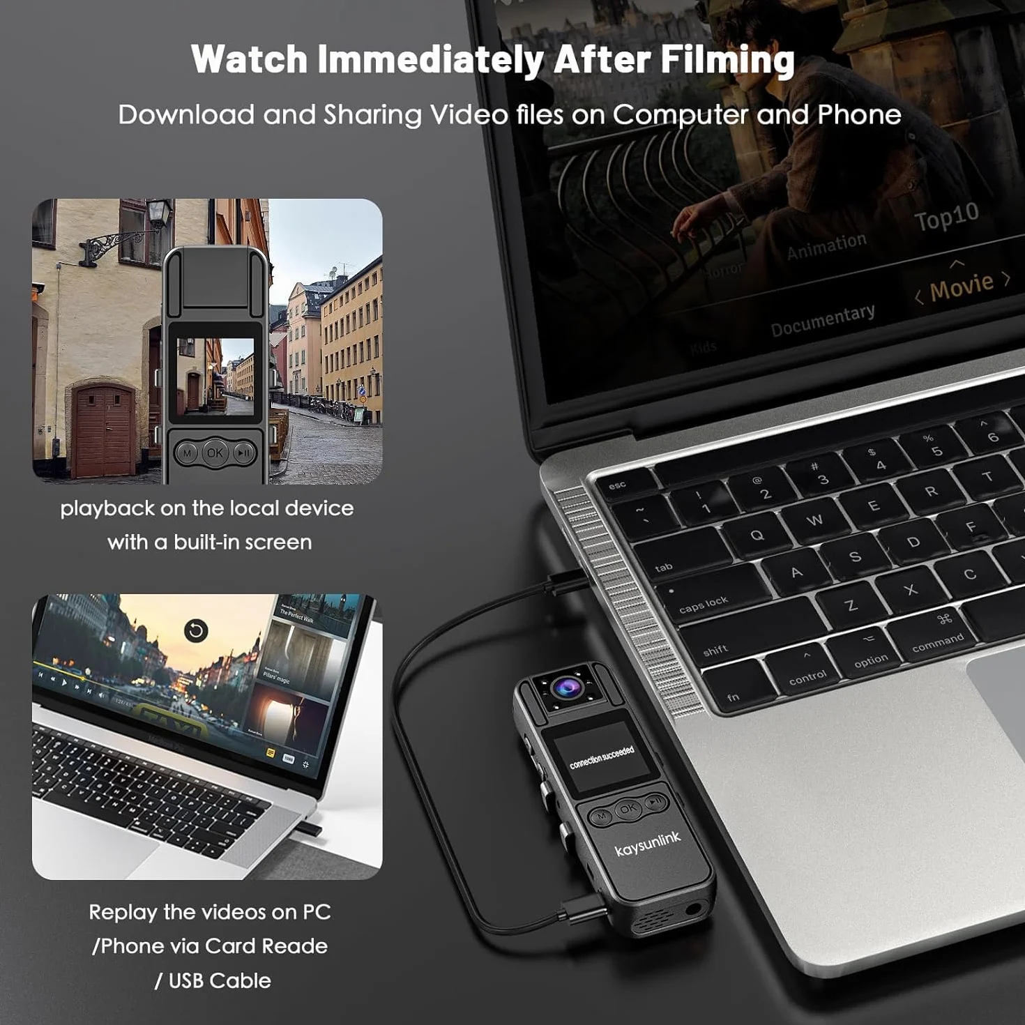 kaysunlink Körperkamera mit Audio- und Videoaufnahme, 1080P FHD, Mini-Polizei, tragbar, klein, persönlicher Camcorder, Sport, Action, Outdoor-Videorecorder (128 GB)