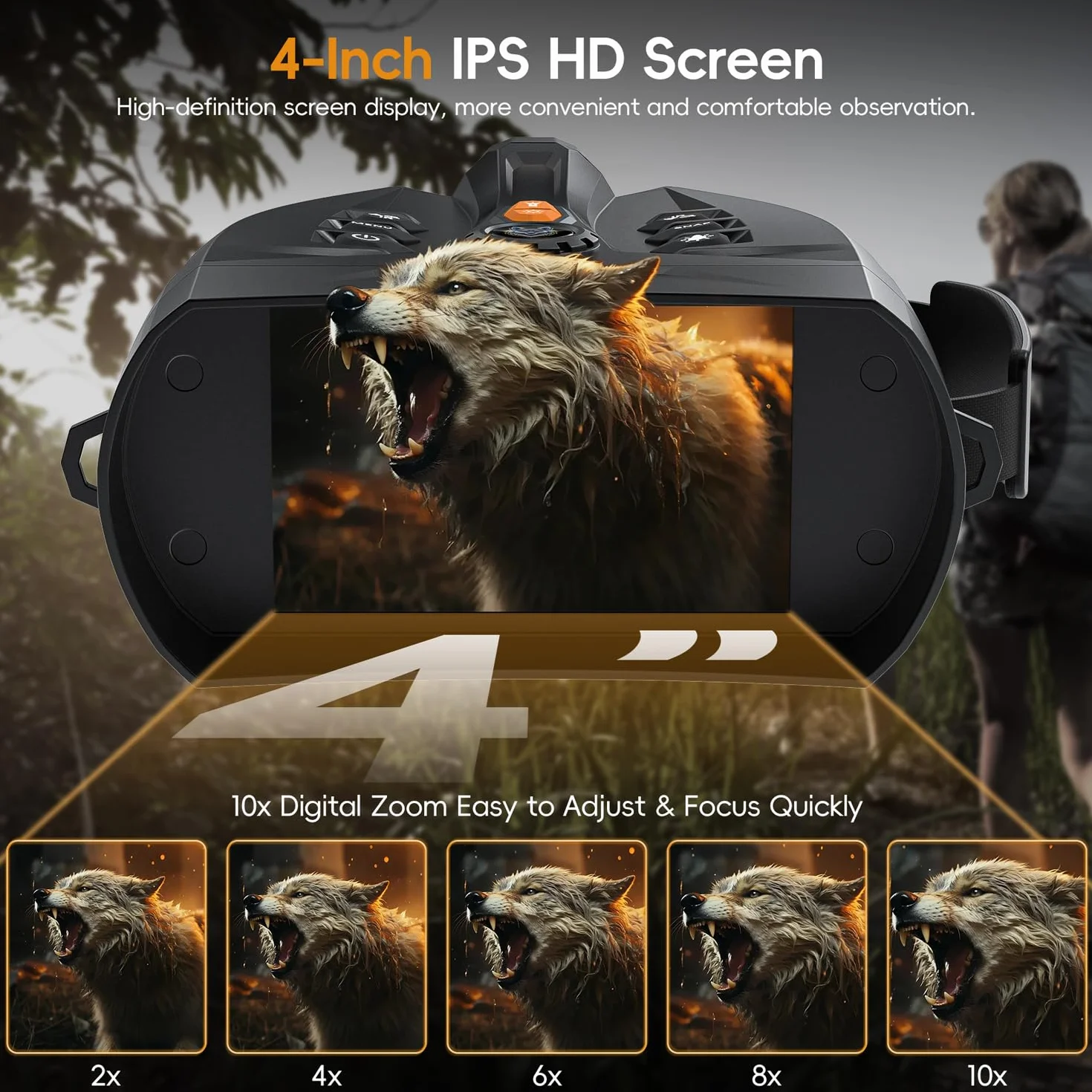 Nachtsichtbrille, SKYBASIC Nachtsichtfernglas, 10-facher Digitalzoom, 4-Zoll-HD-Bildschirm, 5000 mAh wiederaufladbare Nachtsichtbrille, geeignet für Vogelbeobachtung, Camping, Jagd, mit 32 GB