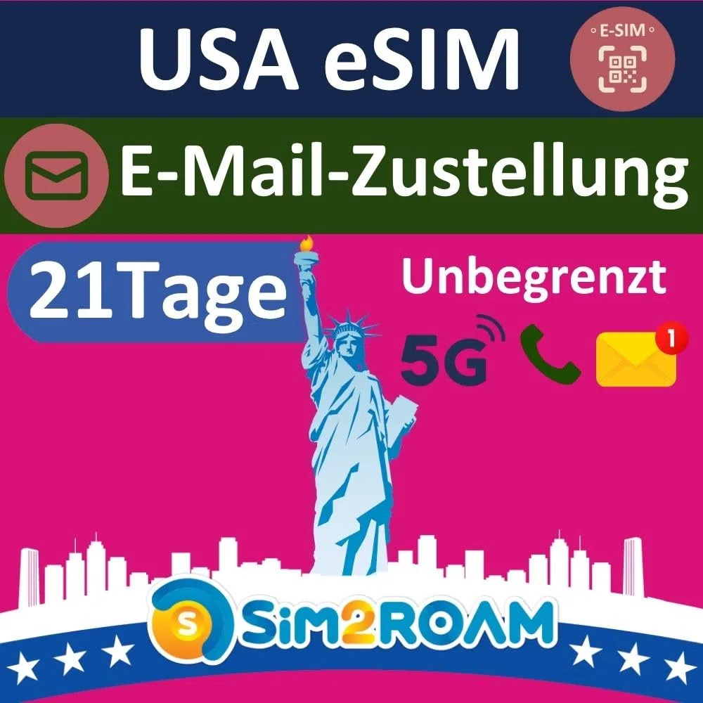 USA Native eSIM Karte T-Mobile Netz 21 Tage 5G Datenvolumen Unbegrenzt 5GB Kanada Mexiko Anrufe SMS