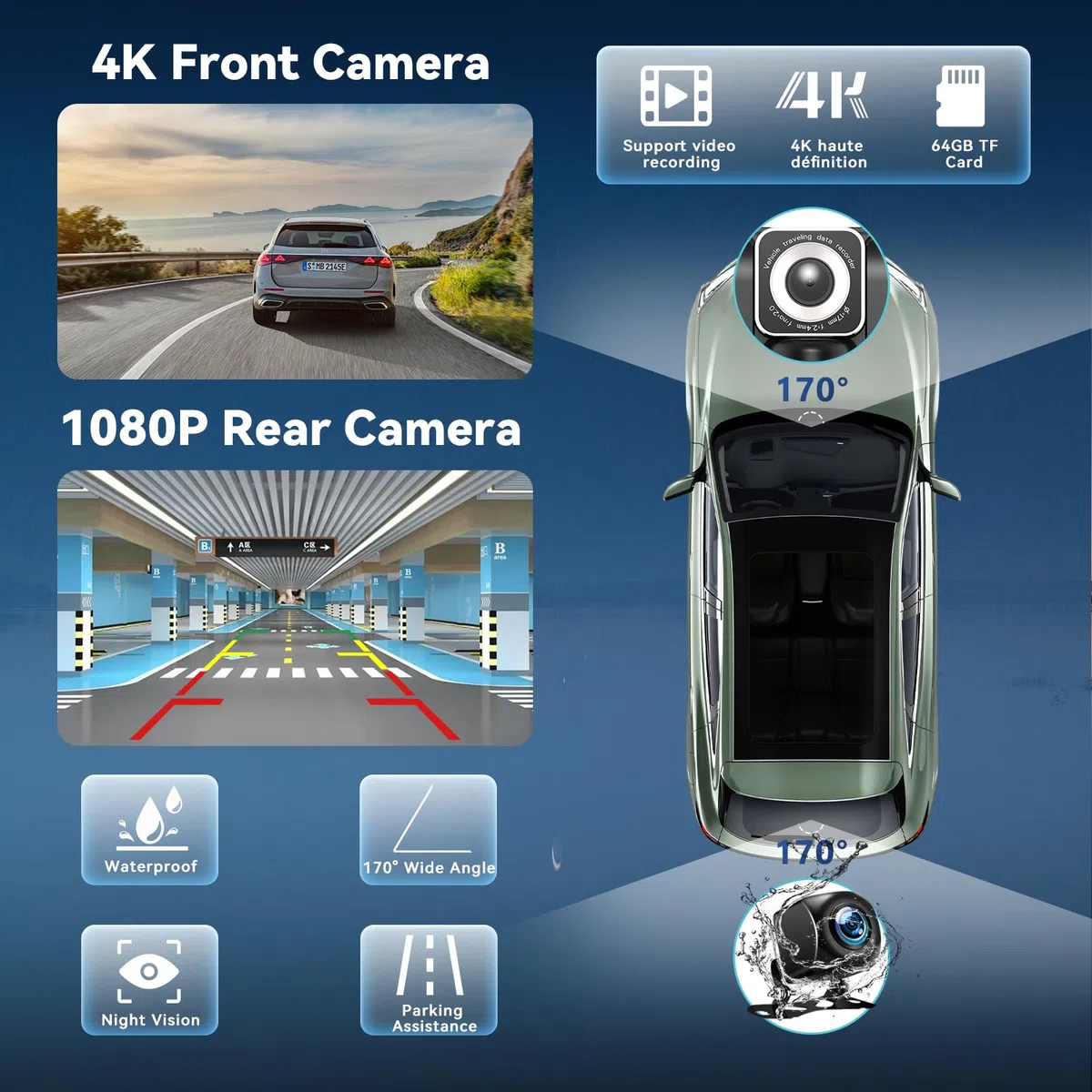 2026 Neuestes 10,26" CarPlay Display für Apple CarPlay & Android Auto, Tragbares CarPlay Display mit 4K-Dashcam & 1080P Rückfahrkamera, unterstützt Sprachsteuerung IPS Touchscreen Dual WiFi 64GB GPS