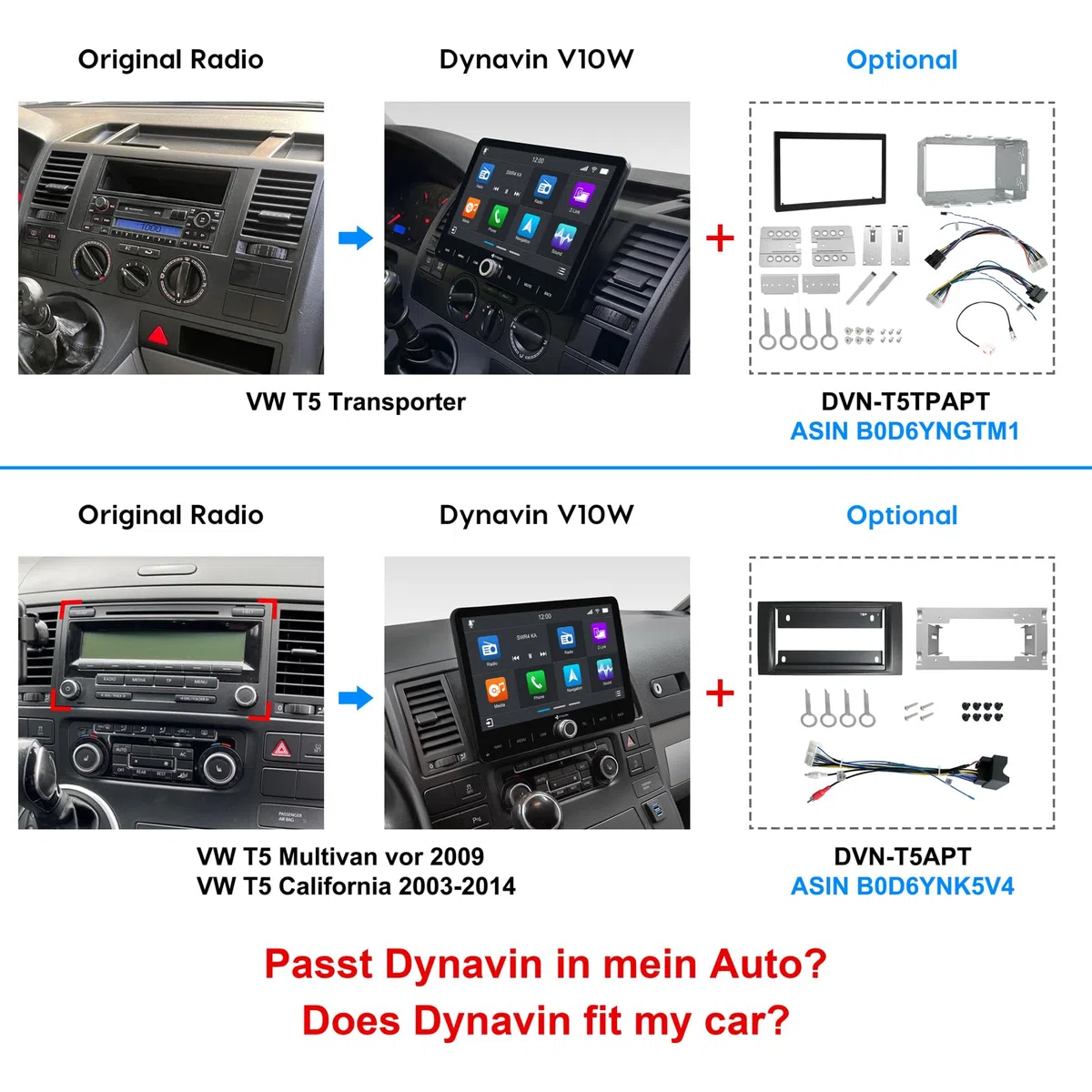 DYNAVIN Android Autoradio Navi für VW T5 T6 Caddy Tiguan Sharan Skoda, 10,1 Zoll Radio mit Wireless Carplay und Android Auto | Head-up Display | Inkl. DAB+: D9-V10W PR F