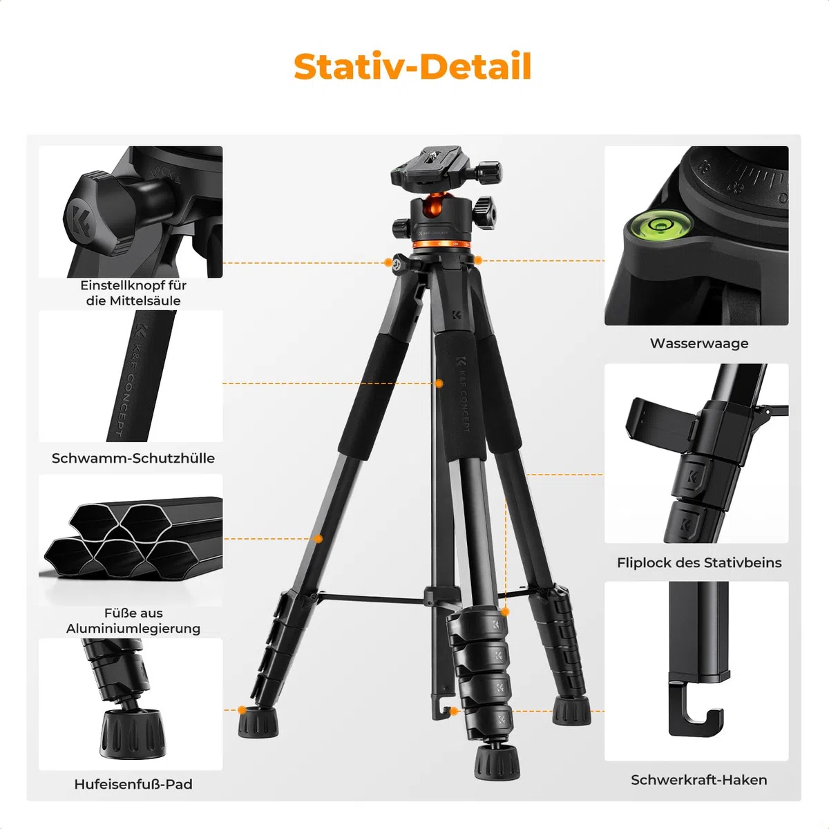 K&F CONCEPT Kamerastativ S255A3+BH-36,190cm Handy-Stativ,Tripod für Canon Nikon Sony Kamera/DSLR/Camcorder,Stativ für Smartphone,Reisestativ mit Handy-Tablet-Halterung