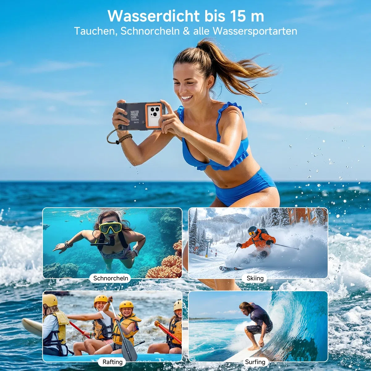 IP68 Unterwasser Handyhülle 15m wasserdicht kompatibel mit iPhone 17 Pro Max Samsung Galaxy S25 Ultra Xiaomi