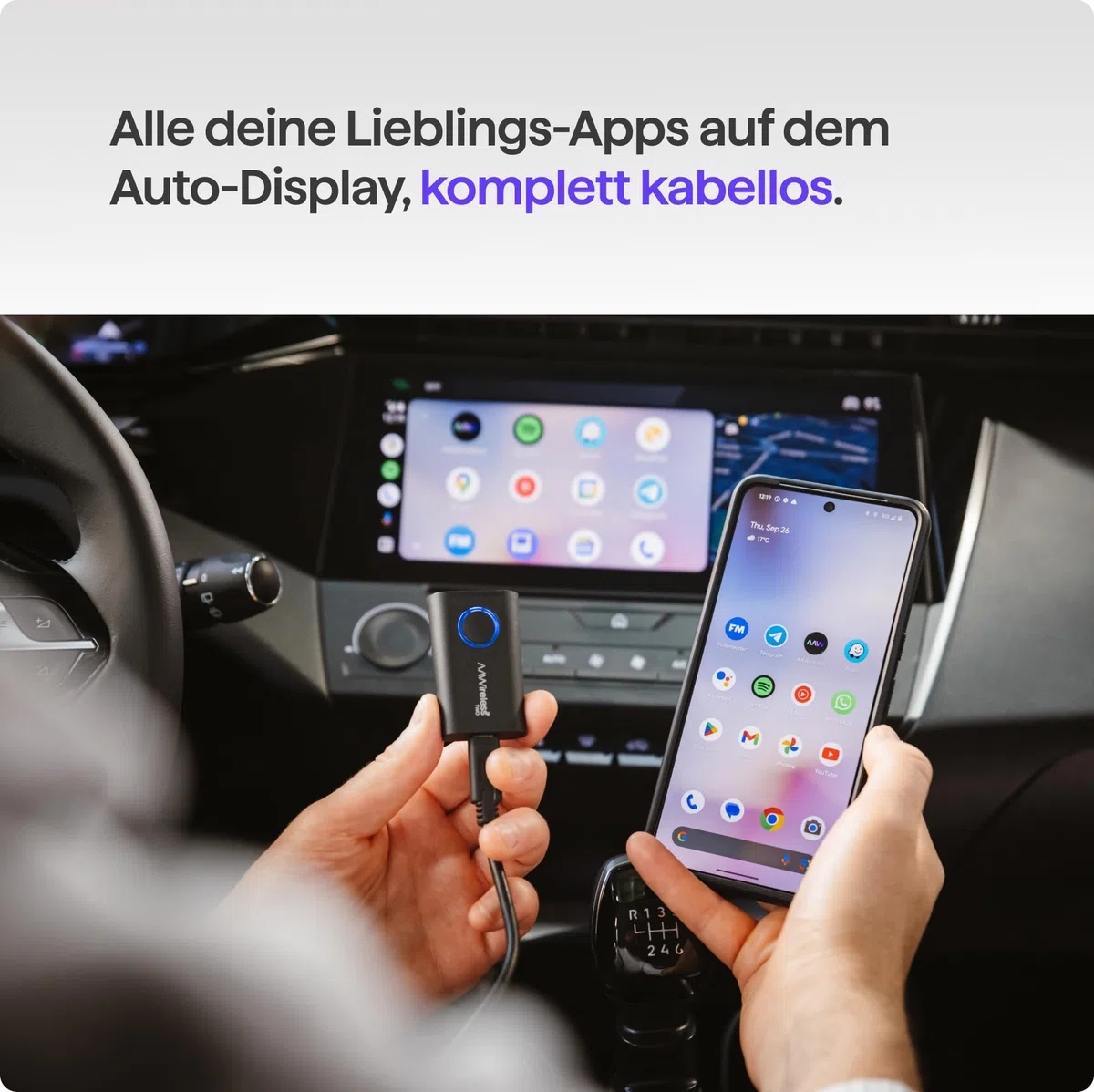 AAWireless Two+ Wireless Carplay Adapter & Android Auto Wireless Adapter 2-in-1 | Kabellose Verbindung via Bluetooth & WiFi | Für iPhone X+ & Android 11+ | Multifunktionsknopf