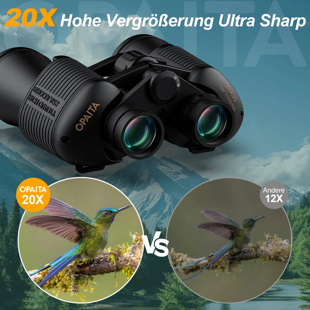 20x52 HD Fernglas für Erwachsene Jagd - Opaita Vogelbeobachtungs Ferngläser mit FMC-Objektiven - 26mm Großes Okular Clear View Fernglas - Profi Feldstecher für Wandern Kreuzfahrt Reisen