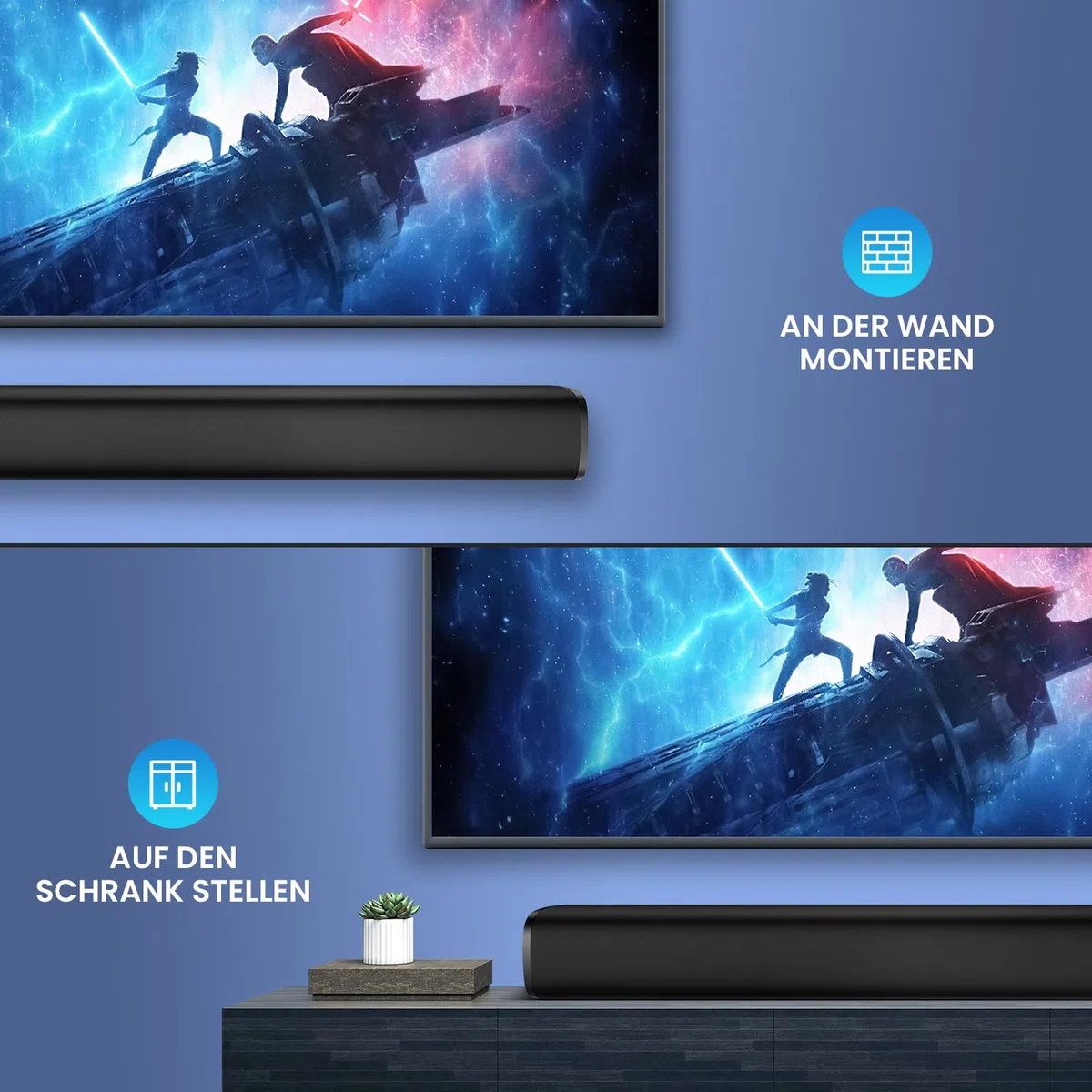Soundbar for TV 56W Bluetooth 5.3 ARC Optical AUX Wall Mountable Home Theatre Surround Sound System