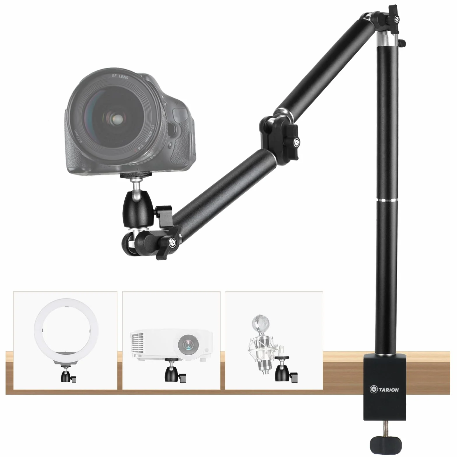 TARION Overhead Stativ Kamera Tischstativ Klemmstativ Flexibel Gelenkarm Tisch Halterung mit 3/8'' Gewinde und 3/8'' auf 1/4'' Schrauben Adapter für DSLR Kameras Ringlicht Projektor(L, Neu)