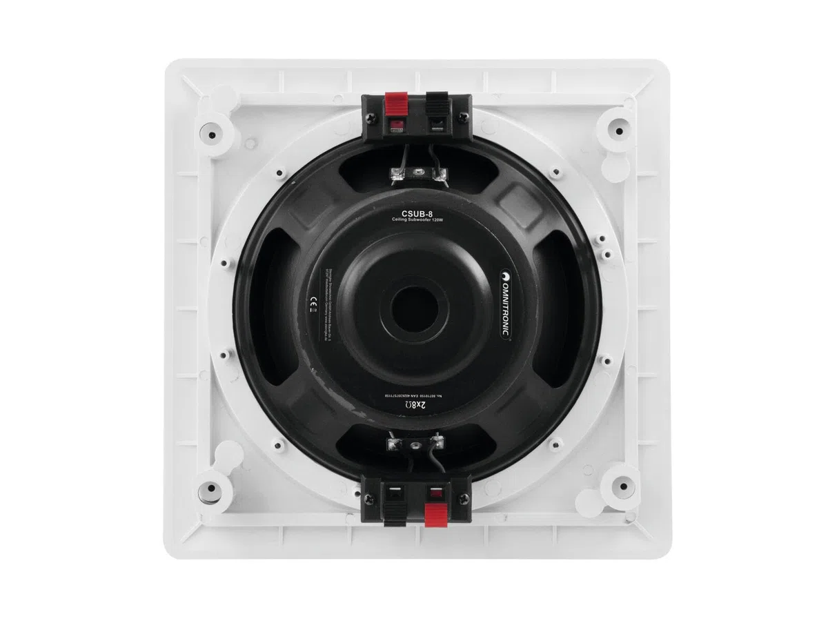 OMNITRONIC CSUB-8 Decken-Subwoofer 8" Einbau-Lautsprecher Doppelschwingspule 60 W RMS 2 x 8 Ohm 220 x 220 mm