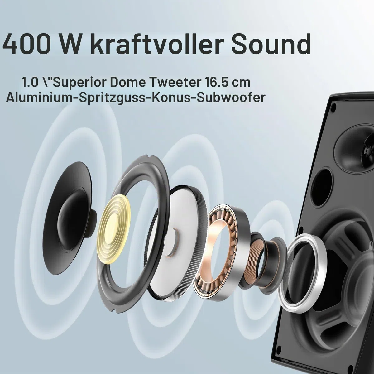 Herdio 6,5 Zoll Outdoor Lautsprecher wasserdicht Passive 2-Wege 400W Wandlautsprecher mit kraftvollem Bass für Patio Home Indoor Poolside Deck Backyard (Paar, Schwarz)