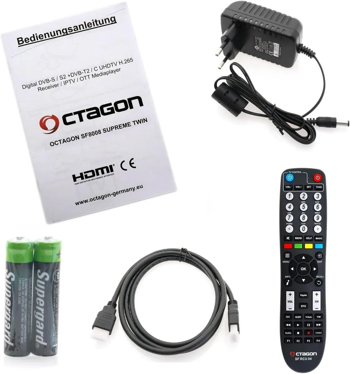 OCTAGON SF8008 UHD 4K Supreme Twin Sat Receiver, 2X DVB-S2X Tuner, E2 Linux & Define OS, mit PVR Aufnahmefunktion, M.2 M Key, Gigabit LAN, Kartenleser, Sat to IP, WiFi WLAN + HM-SAT HDMI Kabel