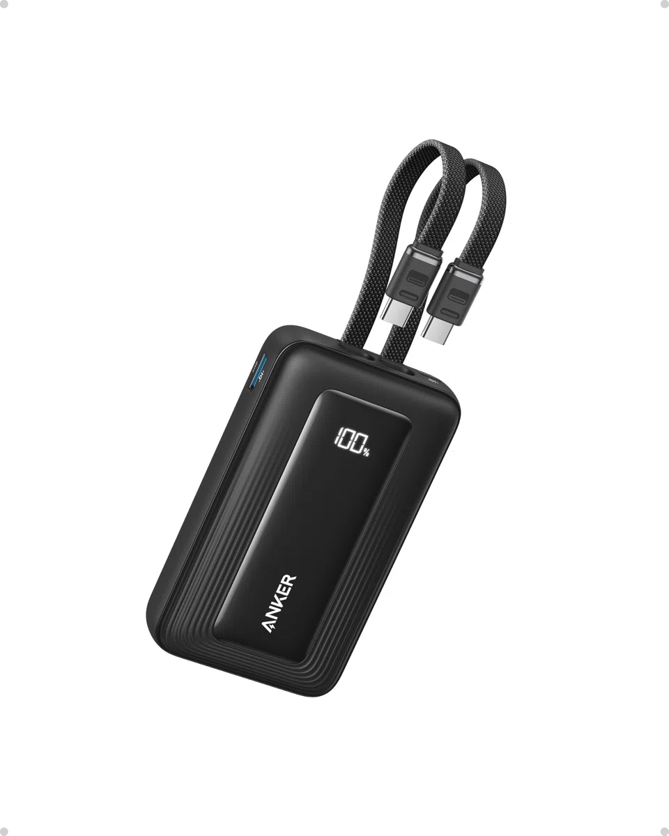 Anker Zolo Powerbank (2025 Upgrade), 45W Schnellladung, 20000 mAh Akku-Pack, Zwei integrierte USB-C Kabel, 1 USB-C und 1 USB-A Port, für iPhone 17/16-Serie, Galaxy, MacBook und mehr