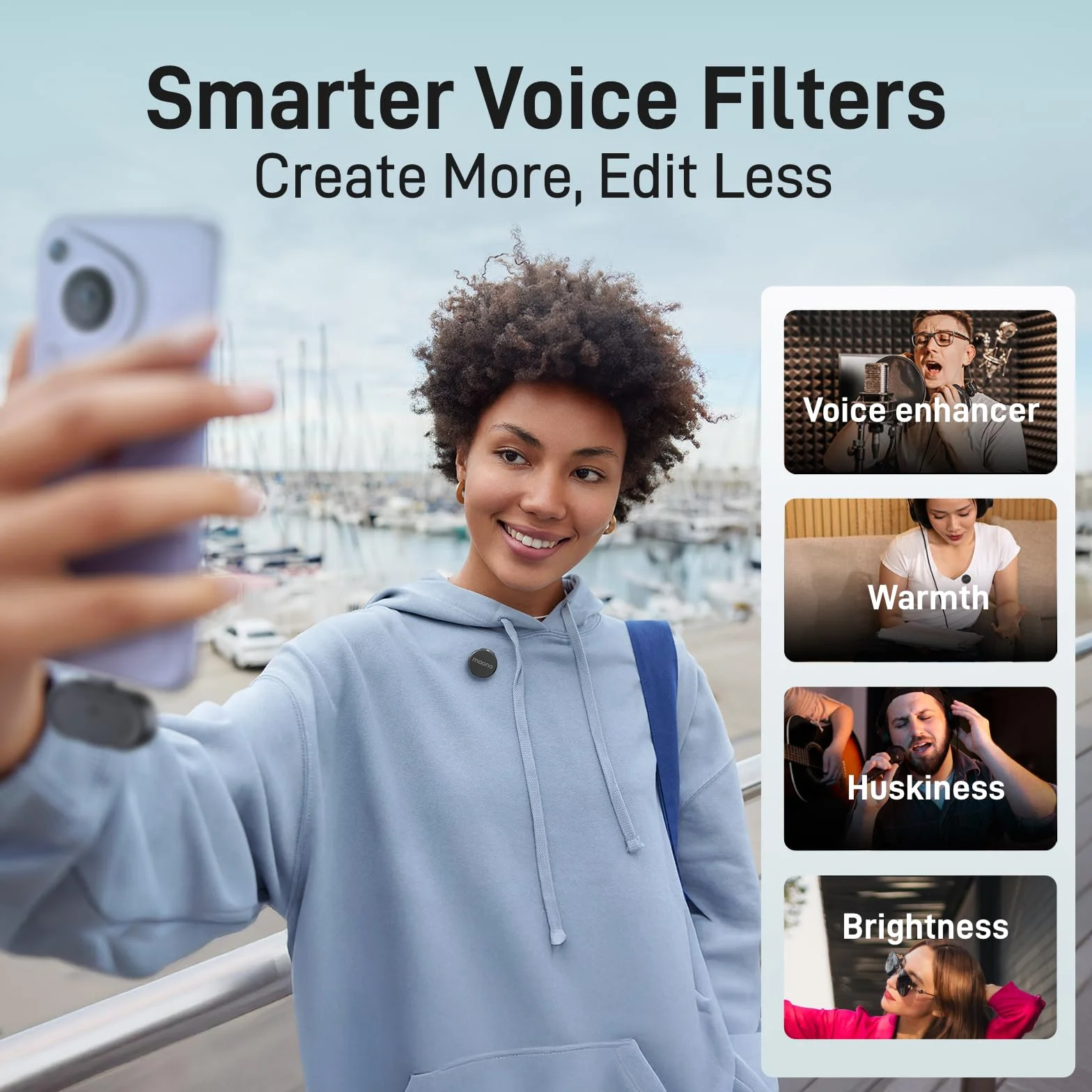 MAONO Wireless Lavalier Mikrofon für iphone 15/16, Android (USB-C Plug) - Handy Mikrofon mit 48kHz/24Bit, 30H Akkulaufzeit, 300m Reichweite, Noise Cancellation. Mini Aufnahme Mic für Vlogging -Wave T5