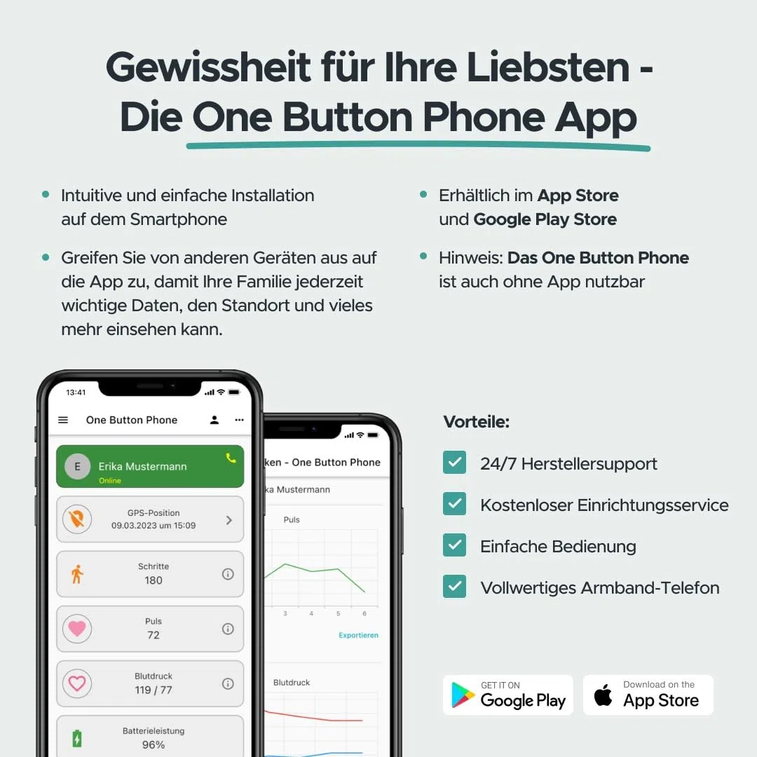 Notfall Uhr mit SOS-Notrufknopf - GPS-Ortung, Sturzerkennung, Telefonfunktion, SIM-Karte dabei, freie Tarifwahl & Kein Abo, Vitaldaten, Familien-App | GPS-Ortung, Sturzerkennung, Telefonfunktion, mit SIM-Karte aber freier Tarifwahl, Kein Abo, Vitaldaten,