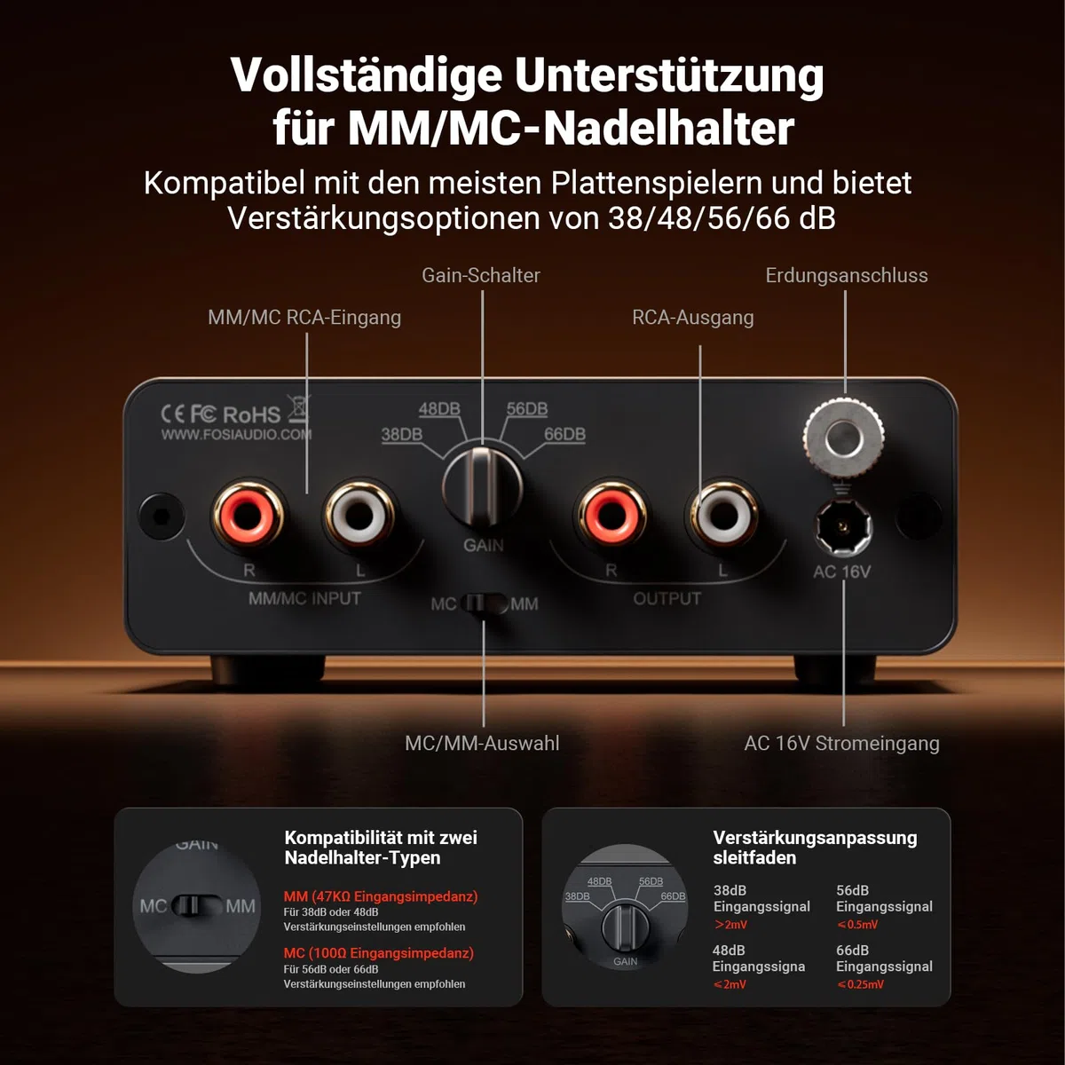 Fosi Audio Box X5 Phono Preamp for Turntable, Mini Preamplifier Home Stereo Audio for MM& MC Cartridge Turntable/Record Player/Active Speakers, 4-Level Adjustable Gain 38/48/56/66 dB with RCA Output