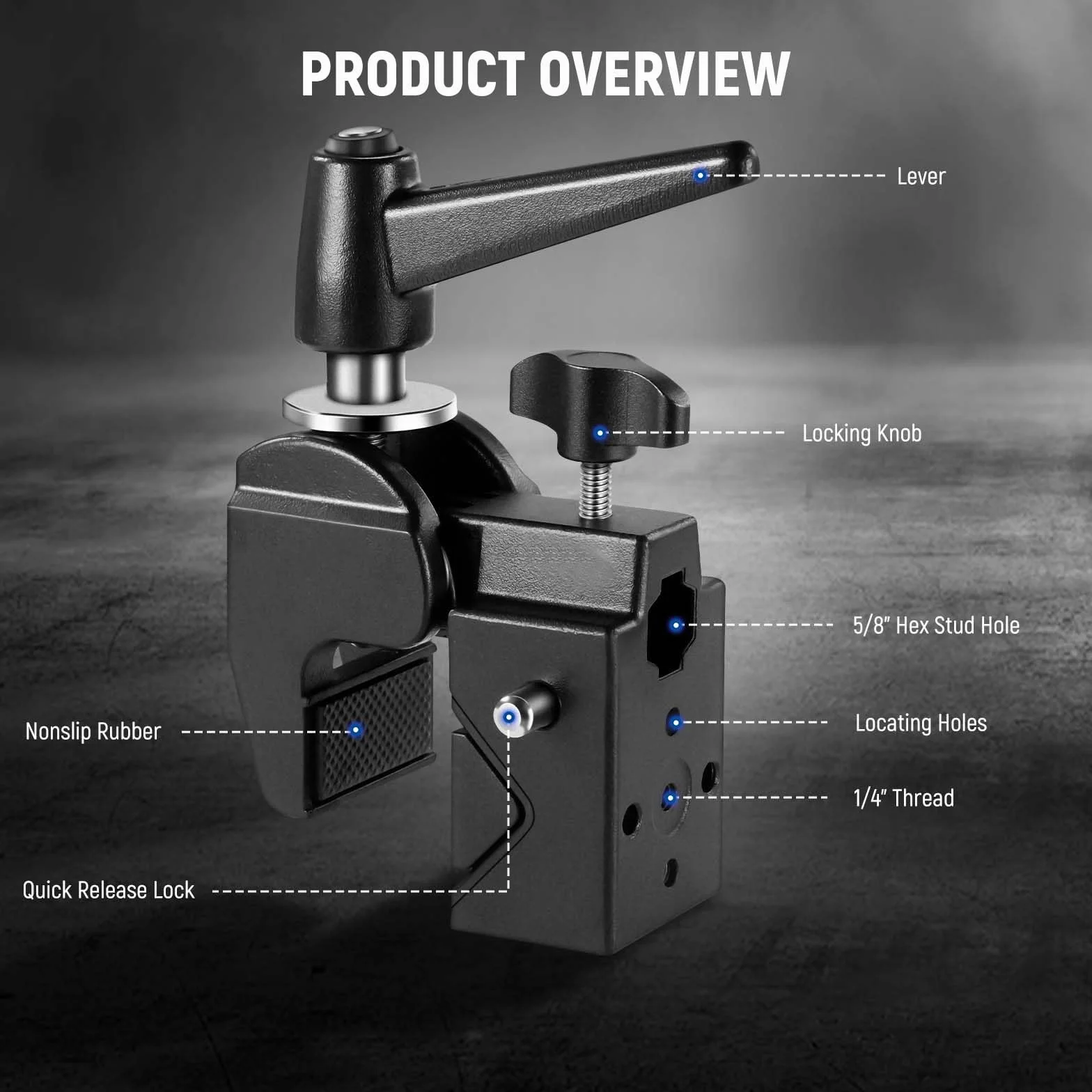 NEEWER Super Clamp mit 5/8" Bolzen, Federverschluss, 6cm Backengriff Heavy Duty Crab Pole Clamp für Rundrohre Flache Oberfläche, für Fotostudio Kamera Beleuchtung Montage, Max Load 15kg, UA017