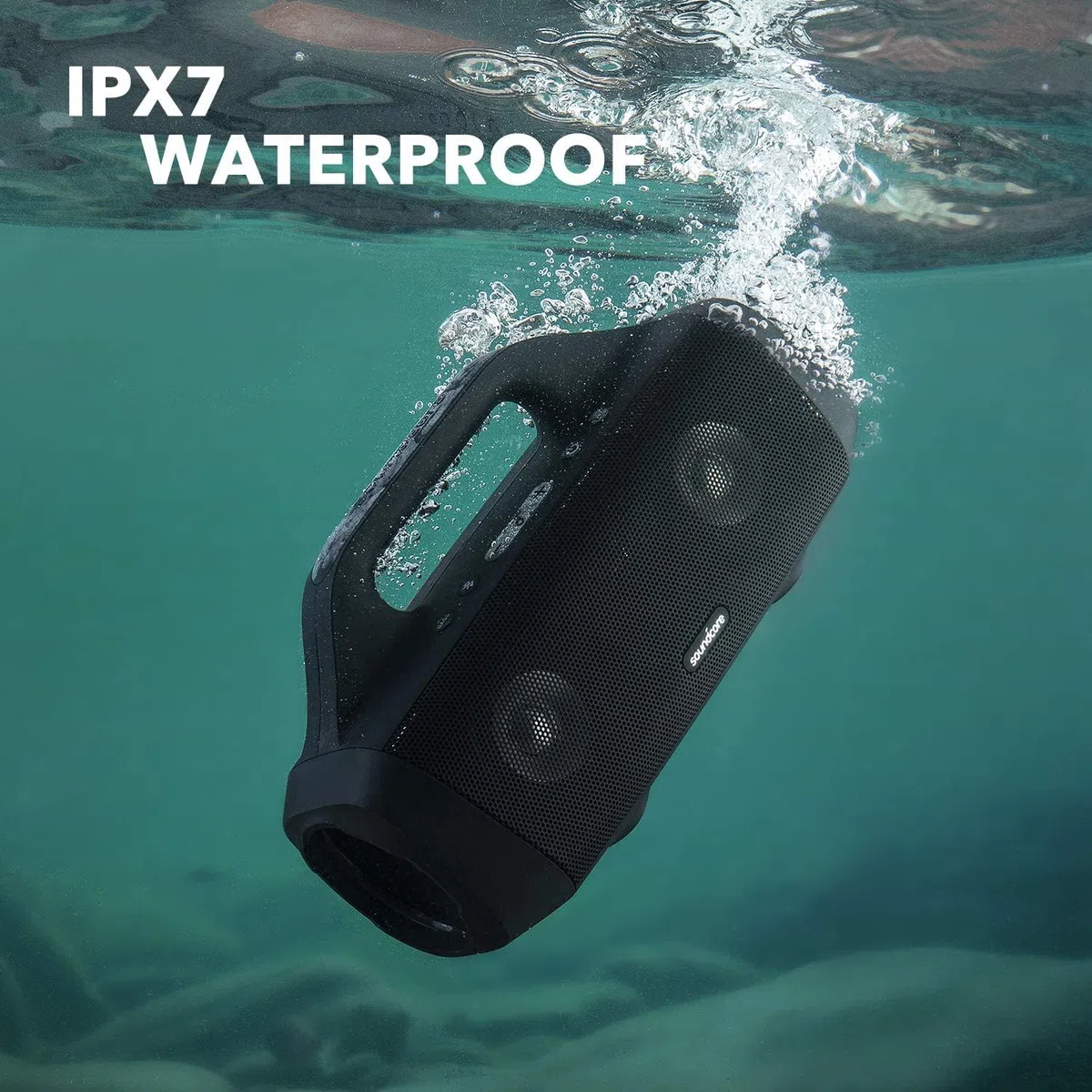 soundcore Motion Boom Bluetooth Lautsprecher von Anker, mit Titan Audiotreibern, BassUp Technologie, IPX7 Wasserschutz, 24h Akku, ideal für draußen, Garten, Strand