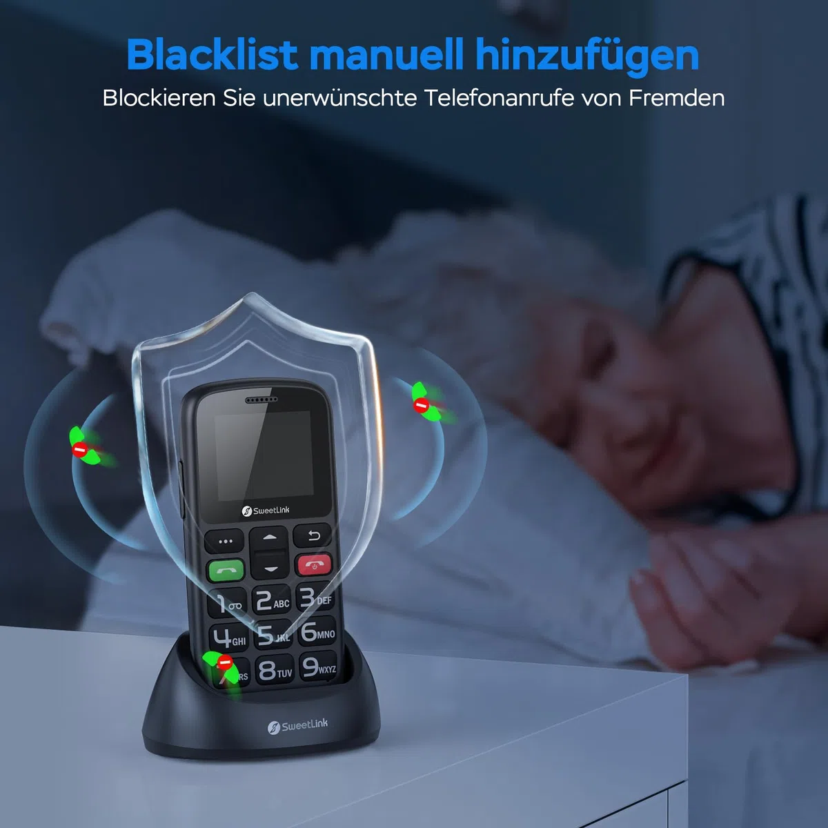 SweetLink S2PLUS Seniorenhandy Dual SIM 2G GSM 1400mAh Akku SOS-Notruftaste 1,77" Großtasten-Display Ladestation FM-Radio