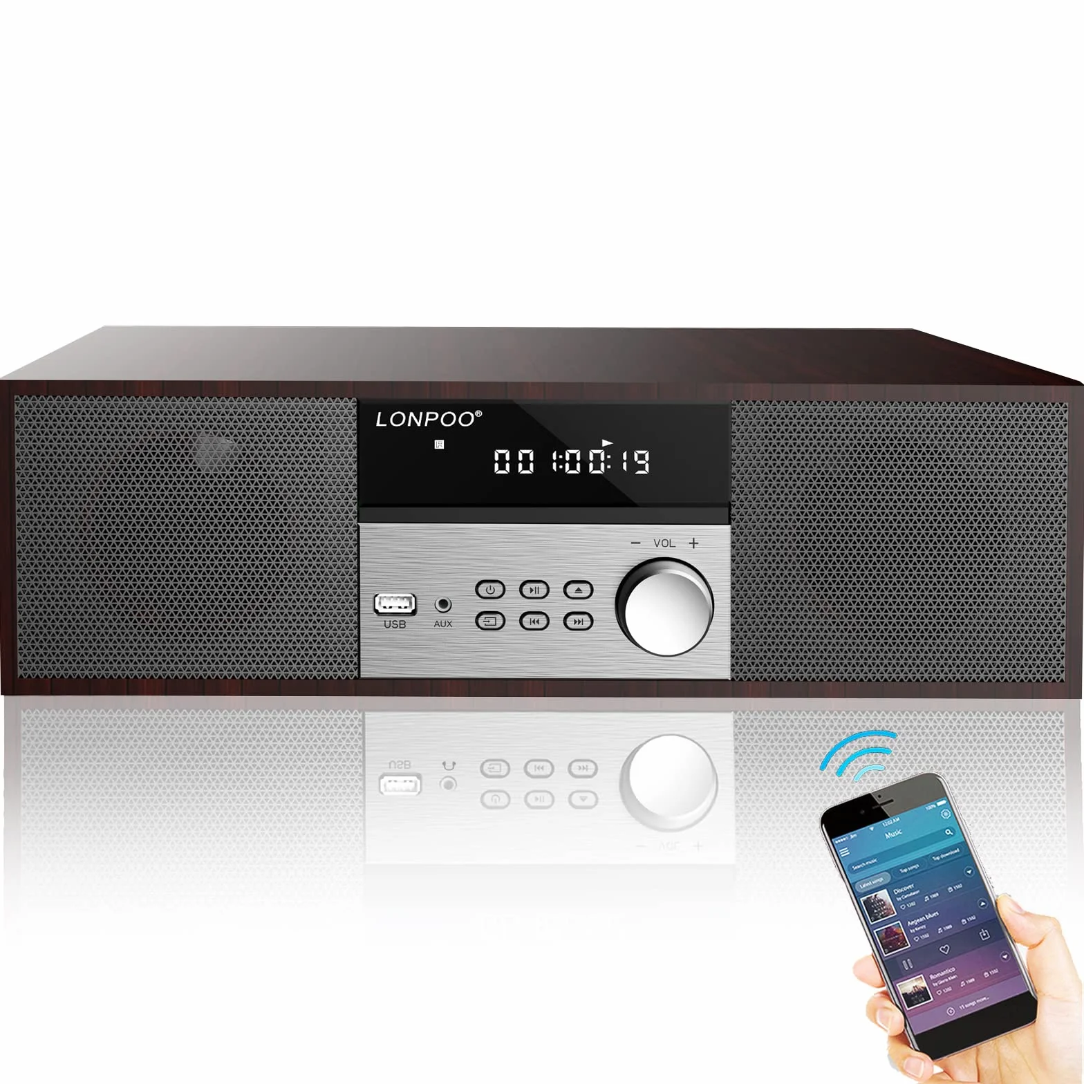 LONPOO Kompaktanlagen Micro HiFi-System, 40W RMS CD-Stereoanlage Musikanlage mit CD-Player, UKW Radio, Bluetooth, AUX-IN, Kopfhörer Ausgang, DSP-Tech, Klänge löschen& Satter Bass Ton