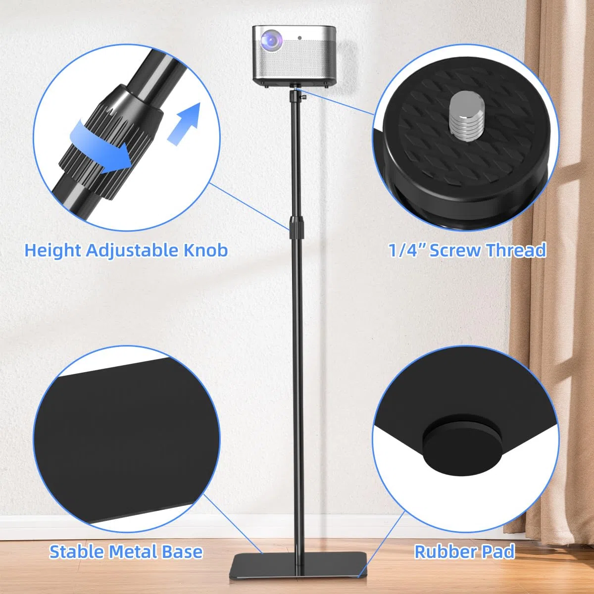suptek Projektorständer 360° schwenkbar, Sofa gegen die Wand, versteckter Projektor Bodenständer, höhenverstellbar, Mini-Projektor-Bodenhalterung, kompatibel mit Home Office Video Vlog DVR Kamera