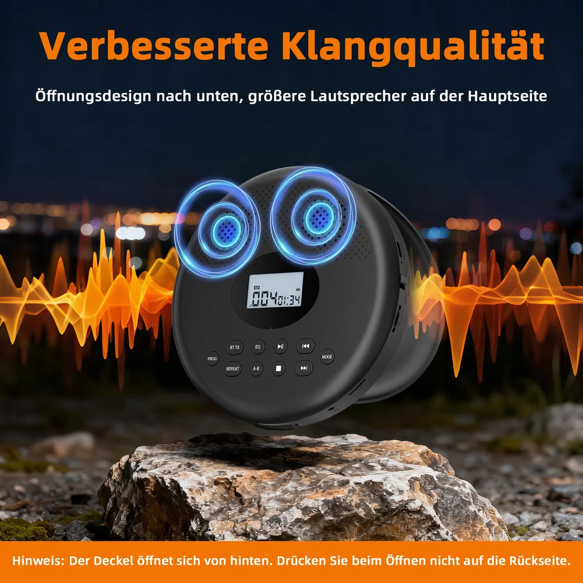 Arafuna Tragbarer CD-Player mit Bluetooth, wiederaufladbarer CD-Player mit Lautsprechern, Anti-Schock, LCD-Display, 7 Wiedergabemodi & 5 EQ, unterstützt TF & AUX, geeignet für Auto, Zuhause und Reise