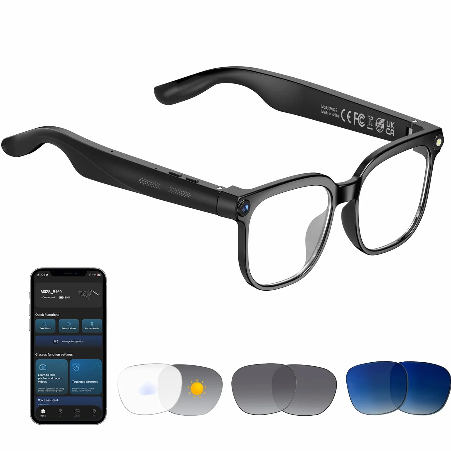 2026 AI Smart Glasses 4K HD-Kamera, 1200P Camera Brille mit Videoaufzeichnung, Simultanübersetzung/GPT-Objektidentifizierung, Photochromic Lenses, Inklusive 3600-mAh-Ladecase