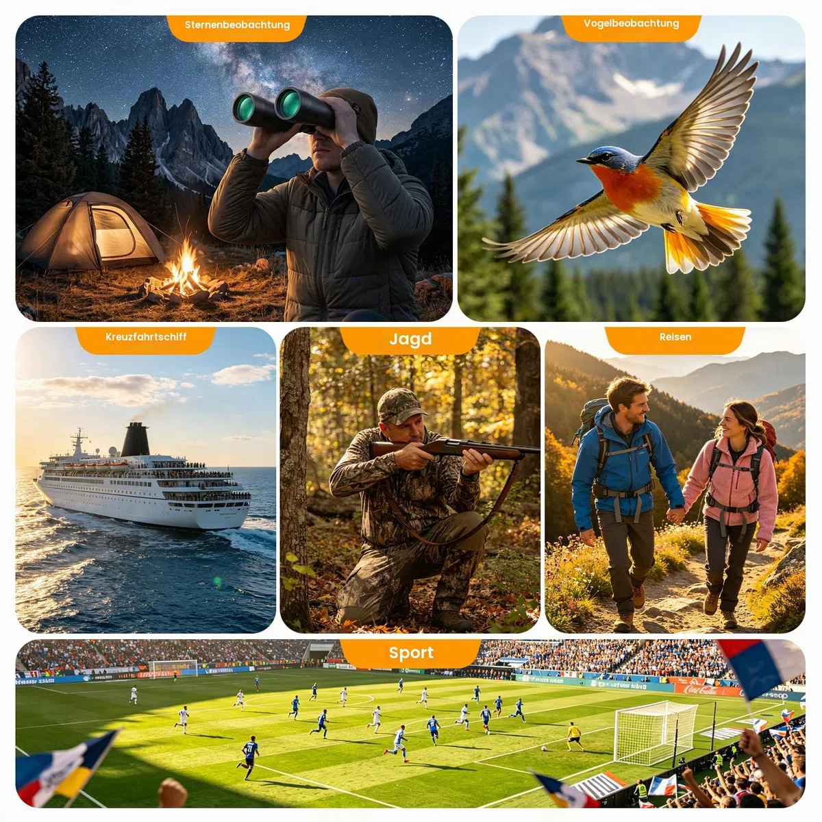 20 x 70 Fernglas für Erwachsene, leistungsstark, Aurosports HD-Fernglas mit klarer Sicht bei schwachem Licht, BAK4-Prisma, große Sicht für Vogelbeobachtung, Jagd, Reisen, Outdoor-Sport, Kreuzfahrt