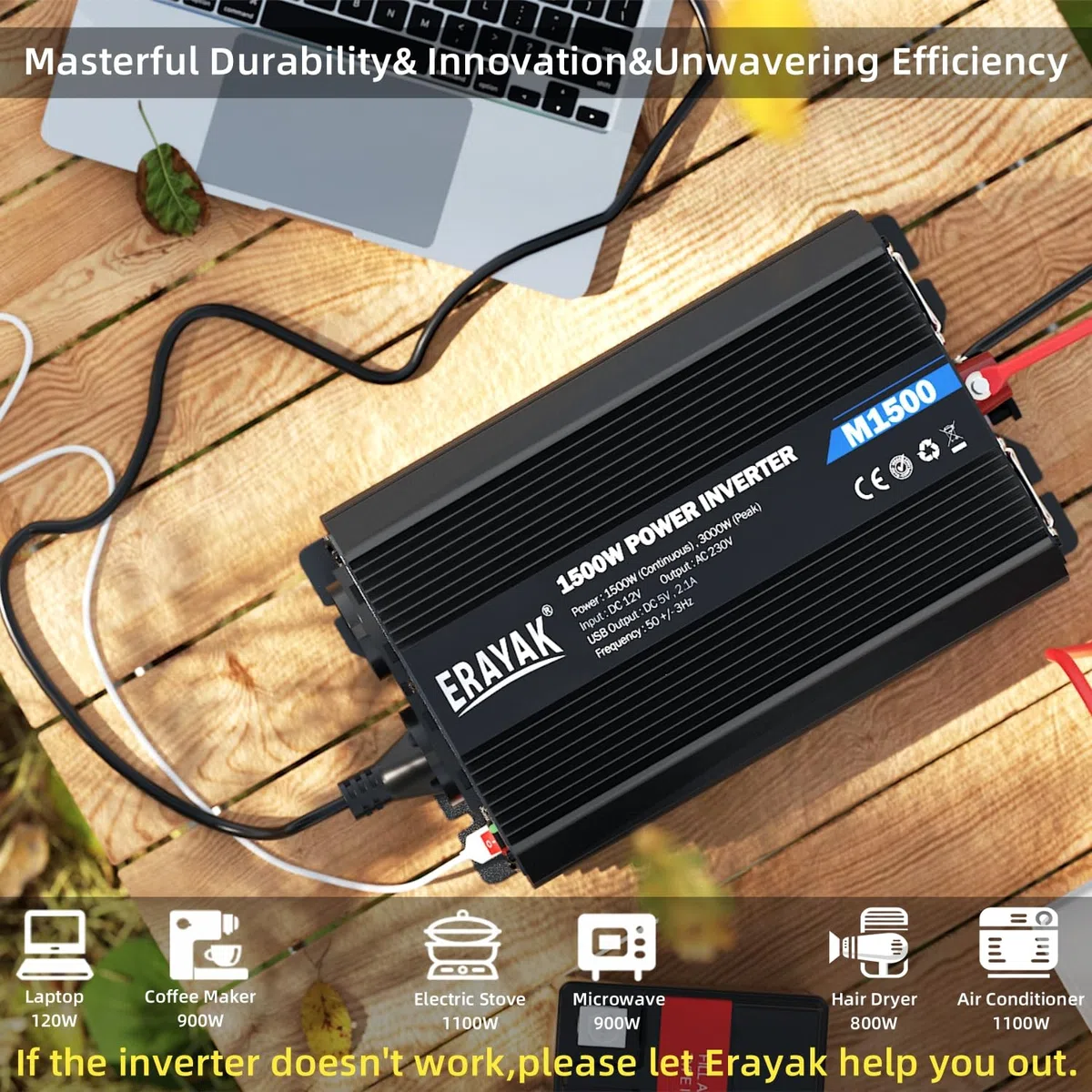 ERAYAK Spannungswandler 12v 230v 1500W/3000W KFZ Wechselrichter Power Solar Inverter DC AC Steckdose Umwandler Stromwandler Fahrzeuge Wohnwagen Auto Modifizierte Sinus Sine Wave
