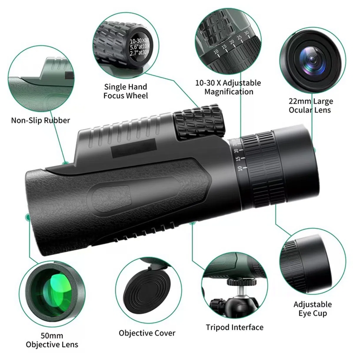 Monocular, 10-30x50 Monocular Telescope, für Erwachsene und Kinder, FMC BAK4 Prisma, Monokular klein, für sportveranstaltungen Vogelbeobachtung Reisen Jagd Konzert Sport im Freien