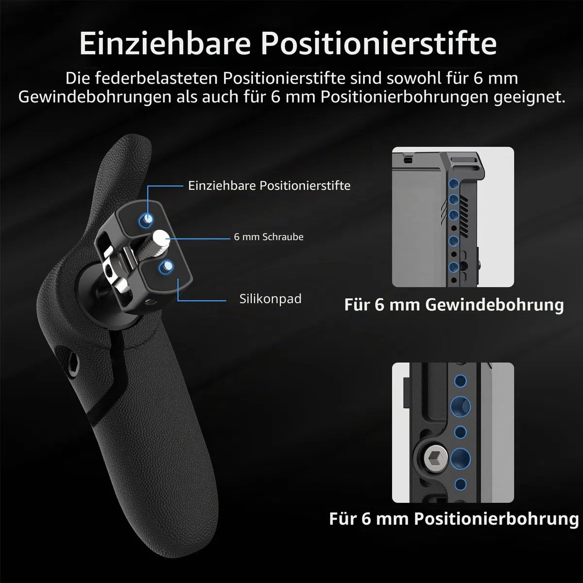 Nitze PA32D Seitengriff-Kit mit 1/4"-Schraube und abnehmbaren Positionierstiften, 360° verstellbare Griffe für Smartphone/iPad/Monitor/Kamerakäfige