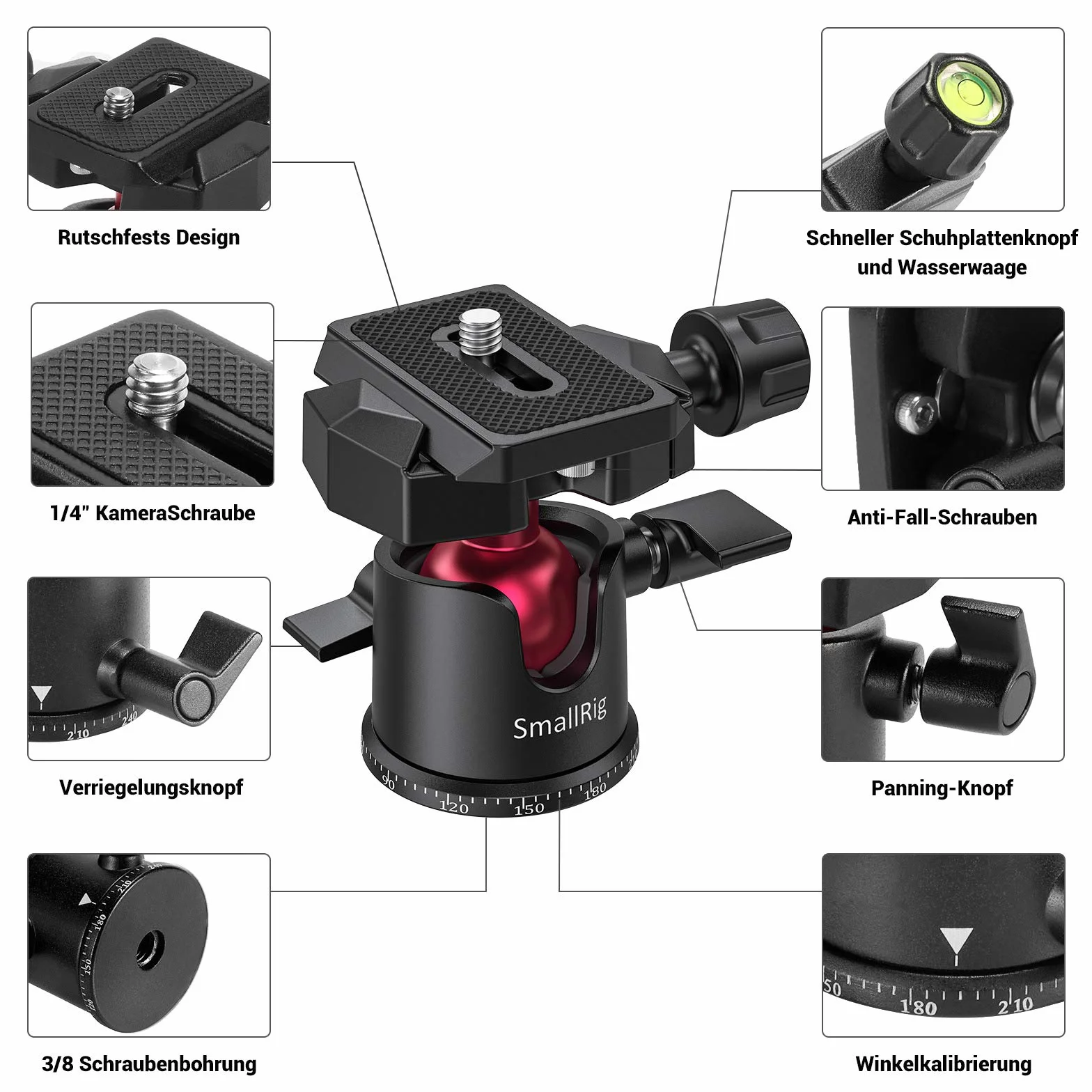 SMALLRIG Kamerastativ Leichtes Mini-Reisestativ aus Aluminium mit 1/4 Schraubbefestigung stativ, Smartphone, DSLR, Maximale Tragfähigkeit 2 kg - 2664