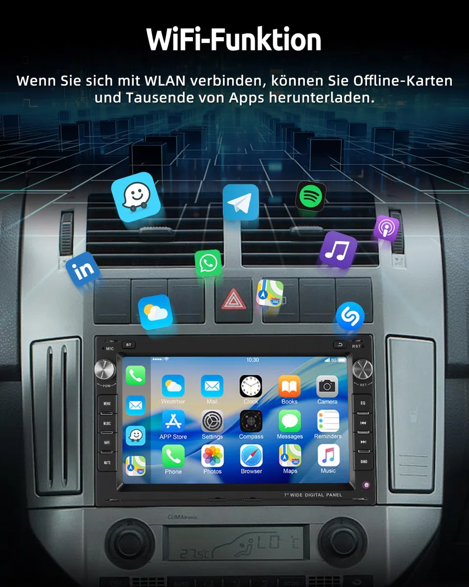ESSGOO 4+64G Wireless CarPlay Android Auto Autoradio Für VW Polo MK3/4 9N Golf 4 Passat B5 T5 Seat Skoda,Android 15 Bluetooth Radio mit 7 Zoll Touchscereen FM RDS GPS Navi WiFi