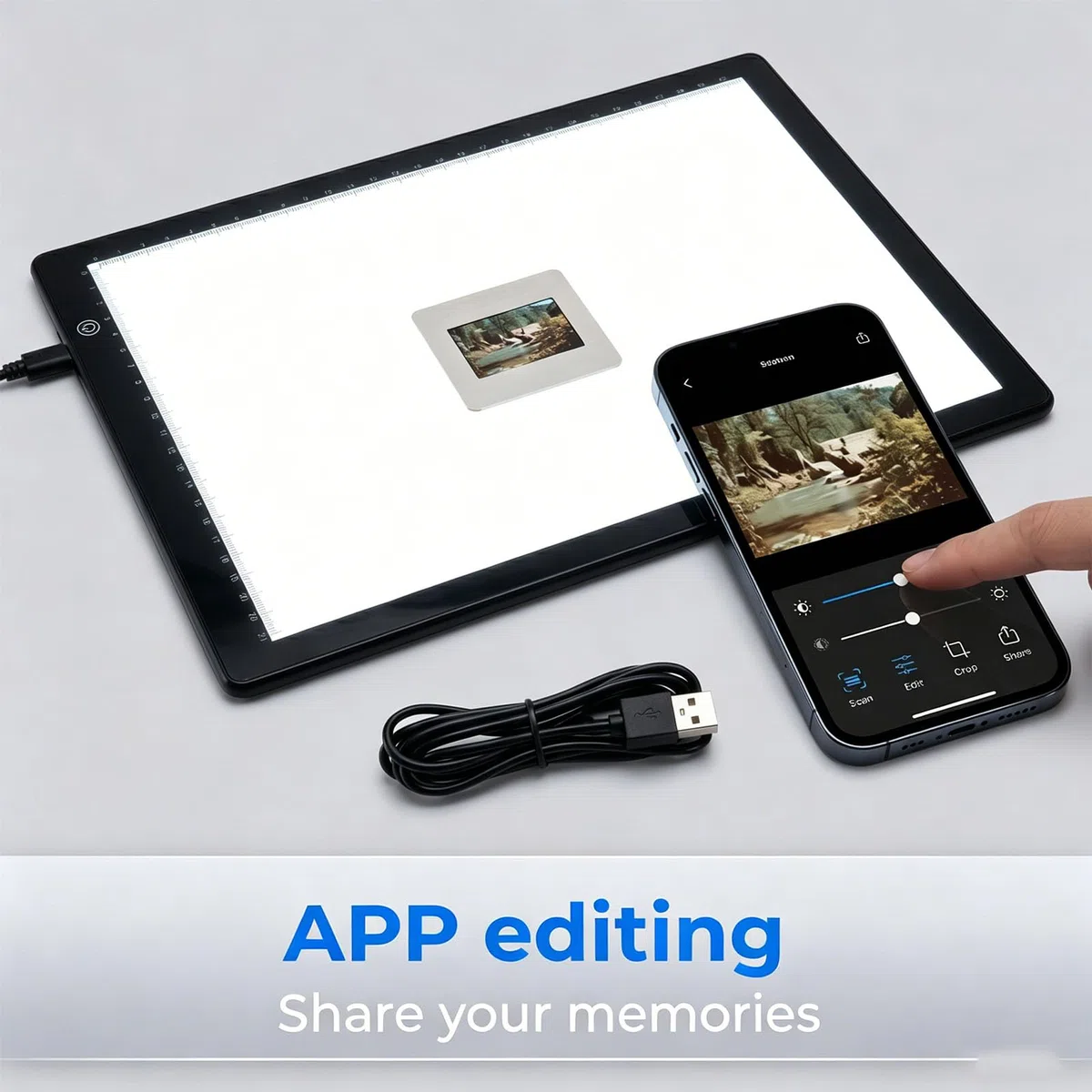 Yctze Diabetrachter, Ultraflacher LED-Lichtkasten Im -Format, Scanner mit 3 Helligkeitsstufen und APP-Bearbeitung, Ideal für Filmnegative und Dias, USB-betrieben, 13,7 X 9,8 Zoll