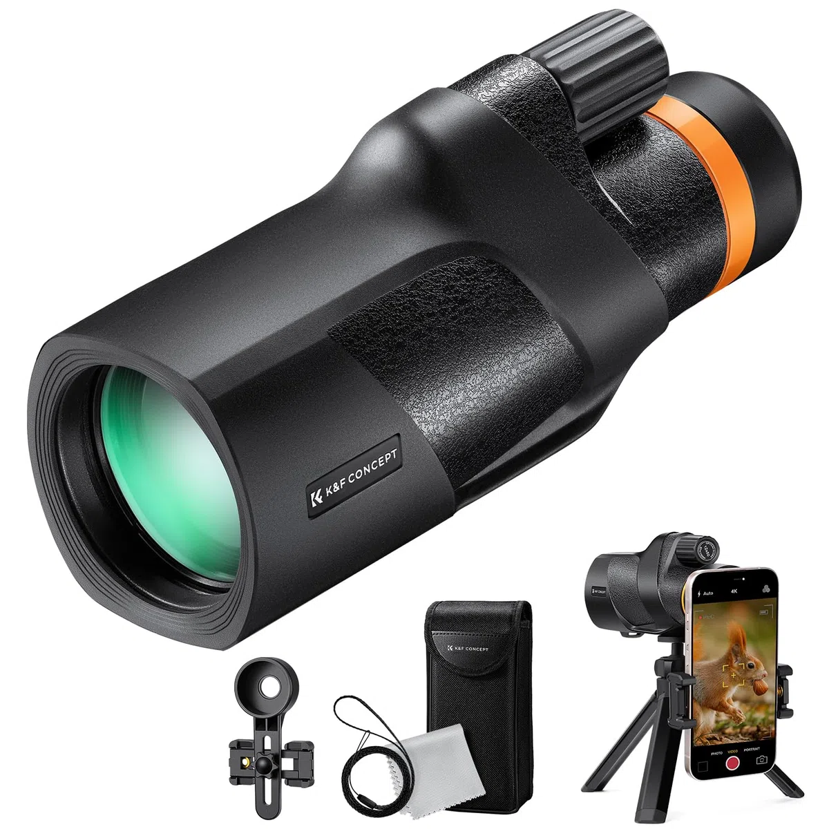 K&F Concept 12x50 HD Monokular Teleskop IP68 Wasserdicht Handy Fernrohr mit Arca-Schnittstelle mit Telefonclip und Stativ für Vogelbeobachtung, Jagen, Wandern, Konzert