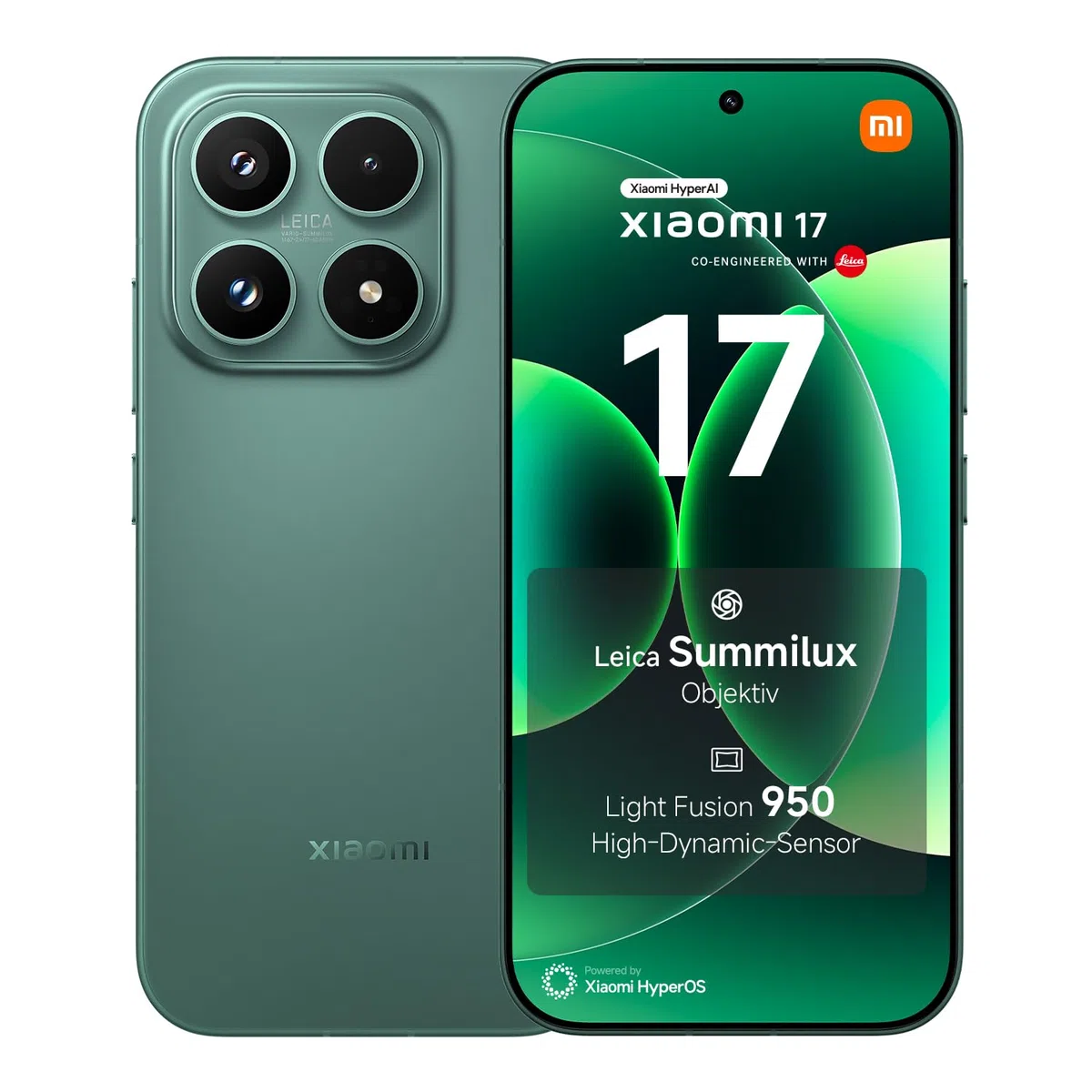 XIAOMI 17 Smartphone, 12GB RAM + 512GB Speicher, Leica Summilux Optik, Light Fusion 950 Bildsensor, 6330mAh Akku, HyperAI Handy mit Android, Venture Grün, 3 Jahre Garantie