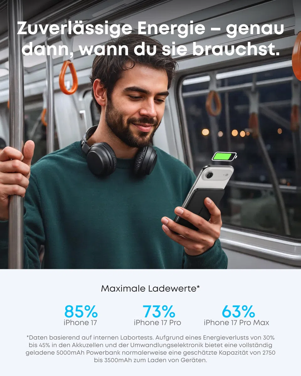 Anker Nano Powerbank 5000mAh Qi2 15W MagSafe-kompatibel tragbares Ladegerät für iPhone 17/16/15/14/13