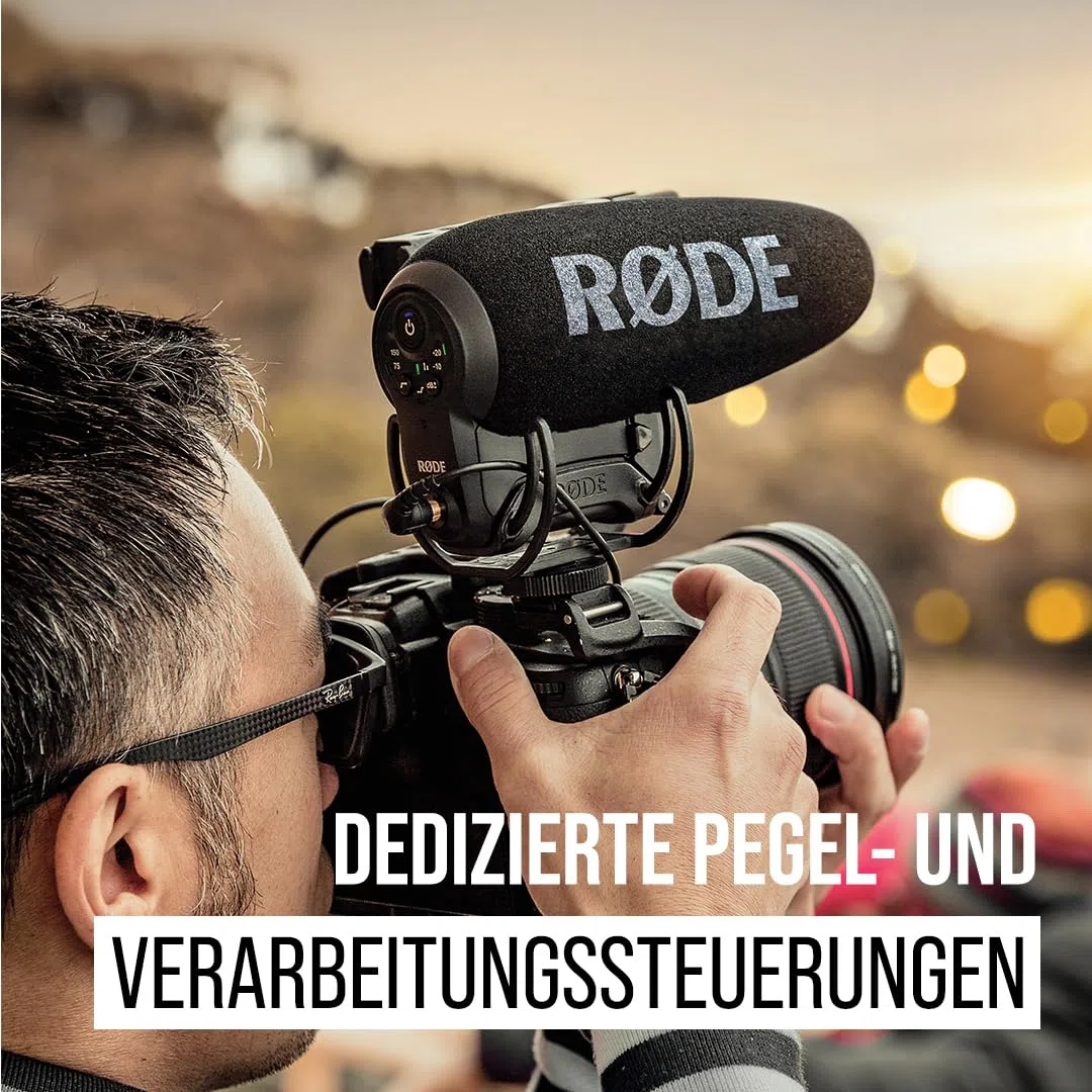 RØDE VideoMic Pro+ Premium Shotgun-Mikrofon für die Kamera mit Hochpassfilter, Hochfrequenzverstärkung, Pad, Sicherheitskanal für Filmemachen, Erstellen von Inhalten und Standortaufnahmen, Black