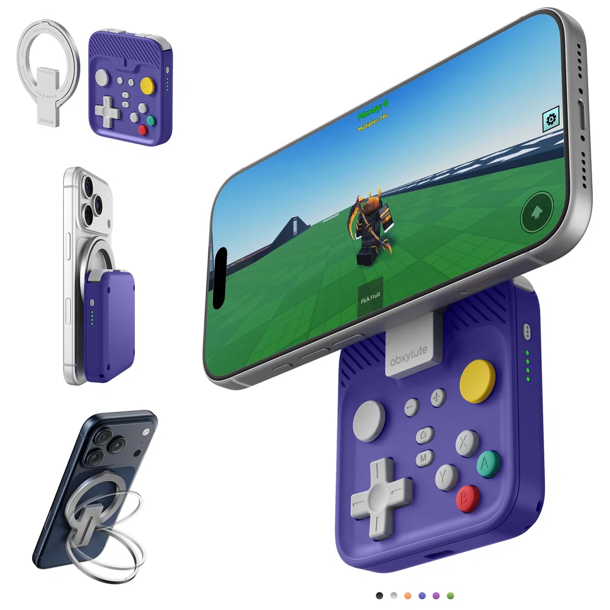abxylute M4 Snap-On Mobile Gaming Controller für Android & iPhone, tragbarer Handy-Controller, Retro-Emulator-Gamepad mit Ständer, Dual-Joystick-Turbo, Magnet (blue)