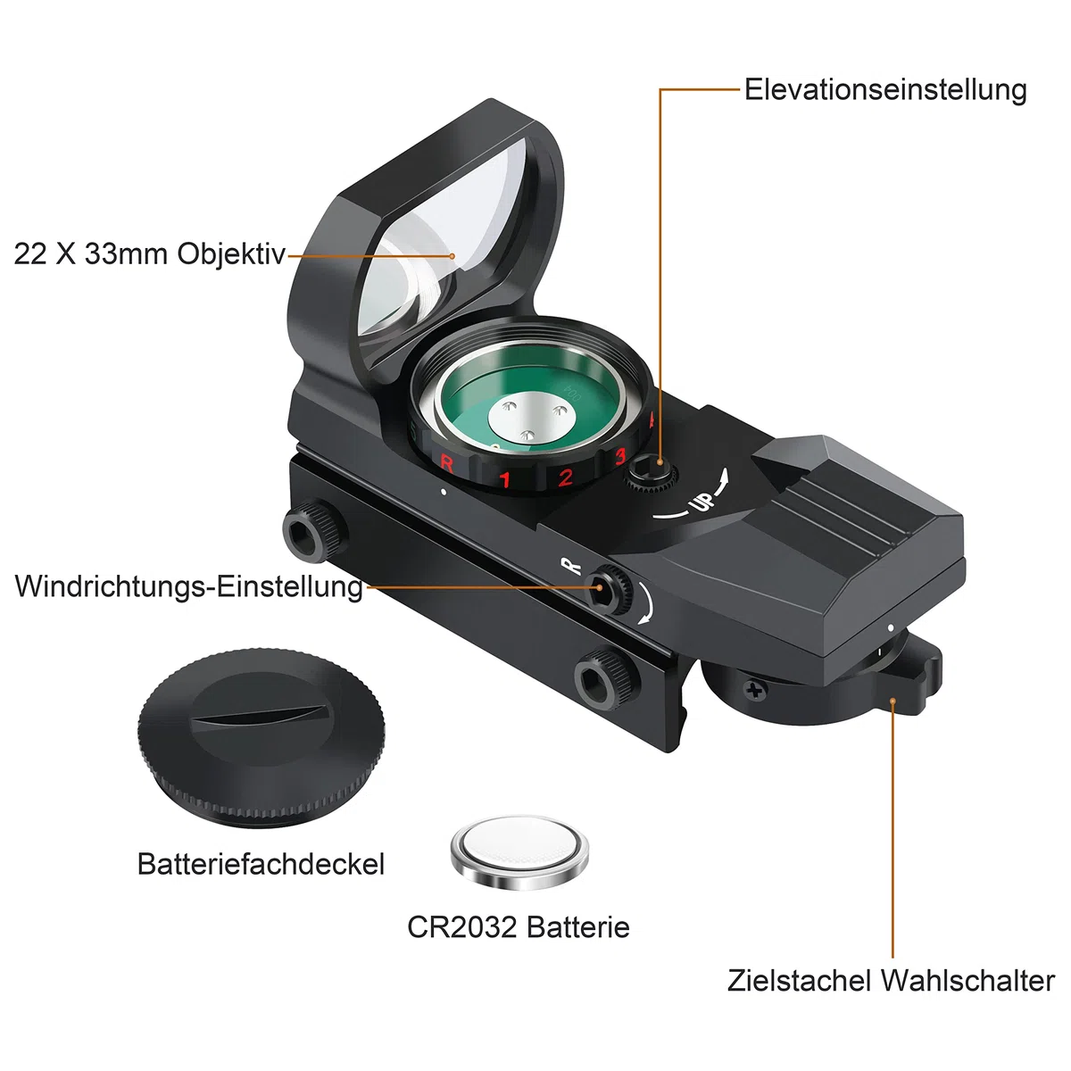Feyachi Red Dot Visier Red Green Leuchtpunktvisier Reflex Sight mit einstellbares taktisch Rot und Grün Fadenkreuz Zielfernrohr Reflexvisier kompatibel mit 20mm/22mm Picatinny