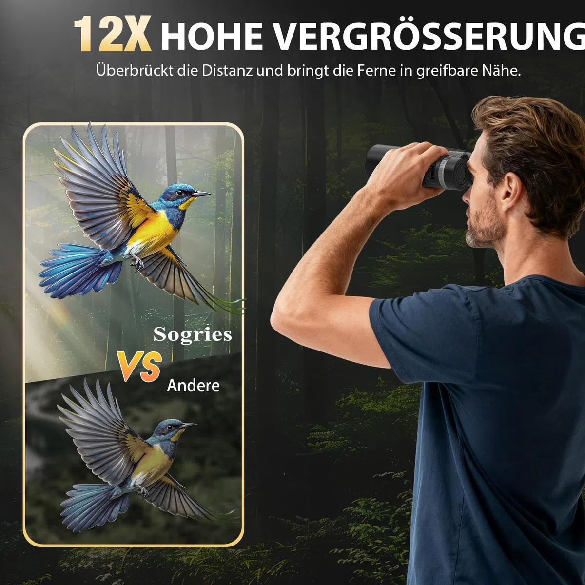 Sogries 12x42 Fernglas Erwachsene BAK4 FMC Prismen Stativ-Set Vogelbeobachtung