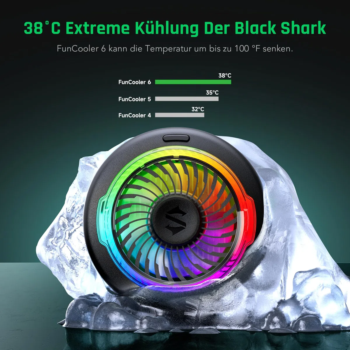 Black Shark FunCooler 6 Magnetic Phone Cooler für Gaming, Tragbarer Handy Kühler mit RGB-Beleuchtung, Magnetischer Kühlventilator für iPhone, iPad (Schwarz)