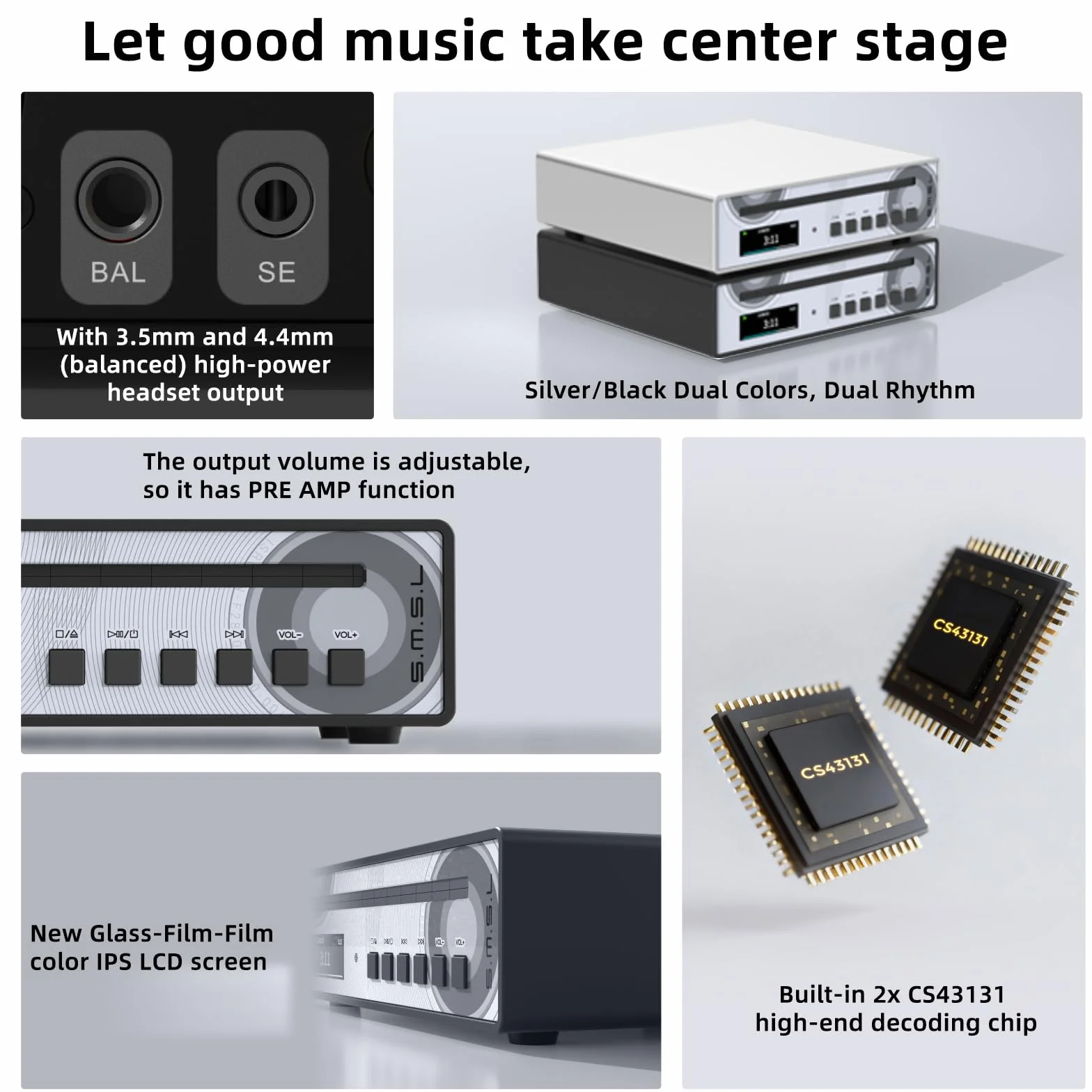 SMSL VMV PL100 PRO HiFi CD Player für Zuhause, Auto-CD-Player, Dual CS43131 Chip, MQA Dekodierung, Vorverstärker mit RCA/XLR/3,5 mm/4,4 mm Kopfhörer/Optischem/Koaxialem Digital Ausgang (Schwarz)