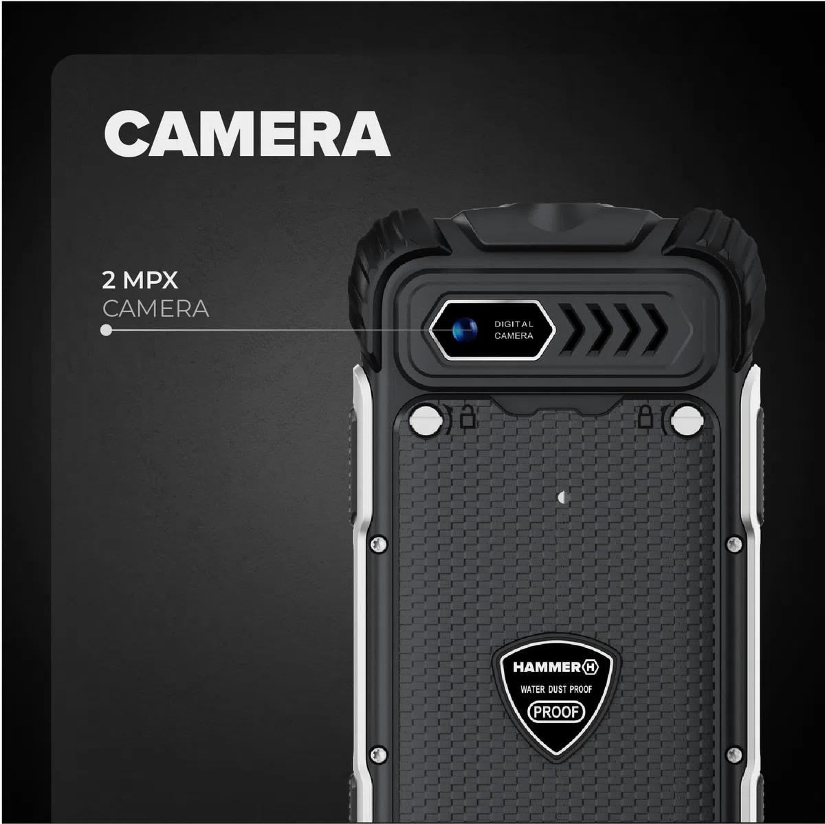 Hammer H Power Plus LTE Outdoor Handy ohne Vertrag, 4000mAh Akku, 128MB Memory, 64MB RAM, 2,8" IPS Display, große Tasten, Taschenlampe, 2 MP Kamera, FM-Radio, USB-C, Dual SIM Nano, Schwarz