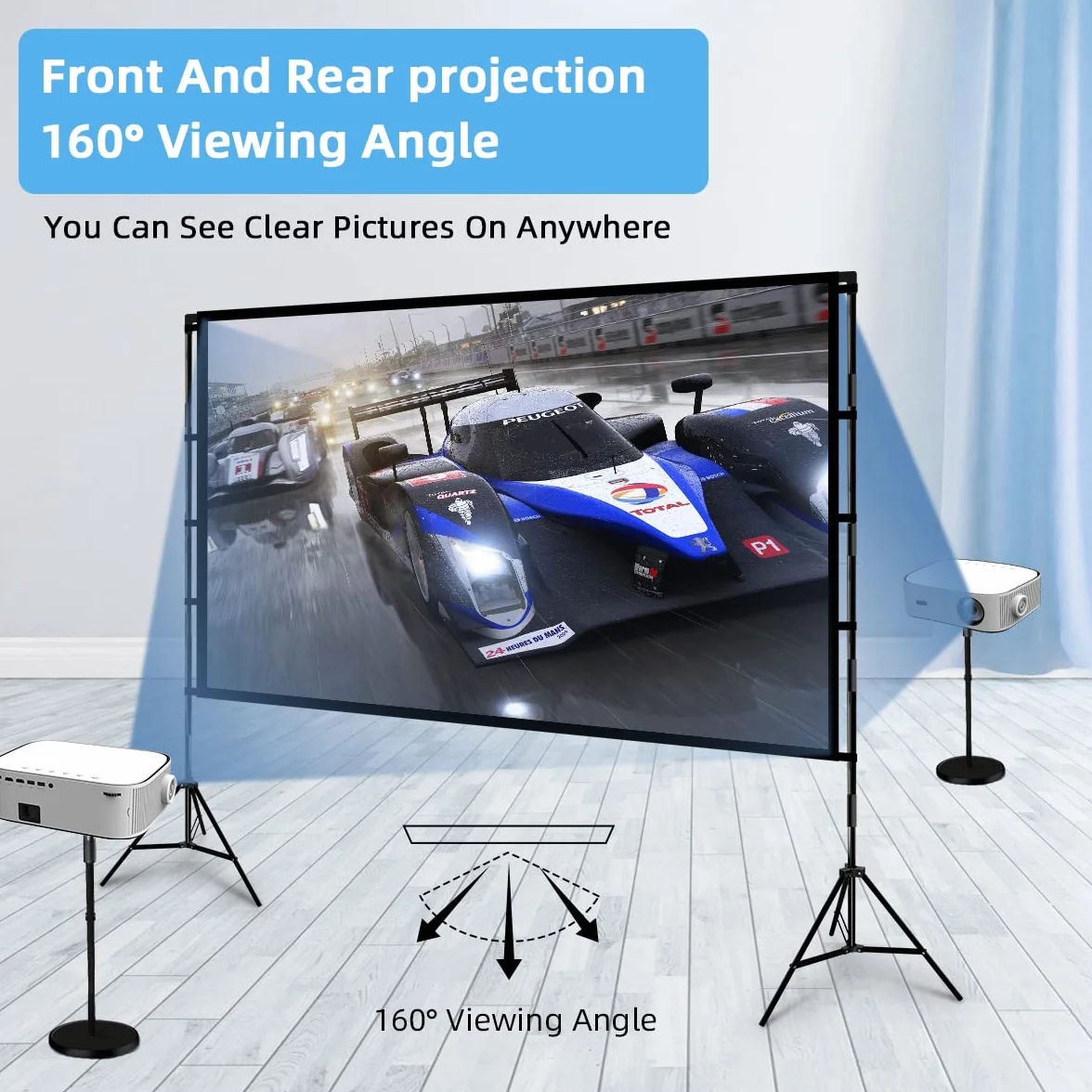 TOWOND Beamer Leinwand mit Stativ, Mobile Leinwand für Beamer 100 Zoll, Filmleinwand Indoor Projektor Tragbare Outdoor Kino, 16:9 HD Rear Front Projektion mit Tragetasche für Home Garten Party Nächte