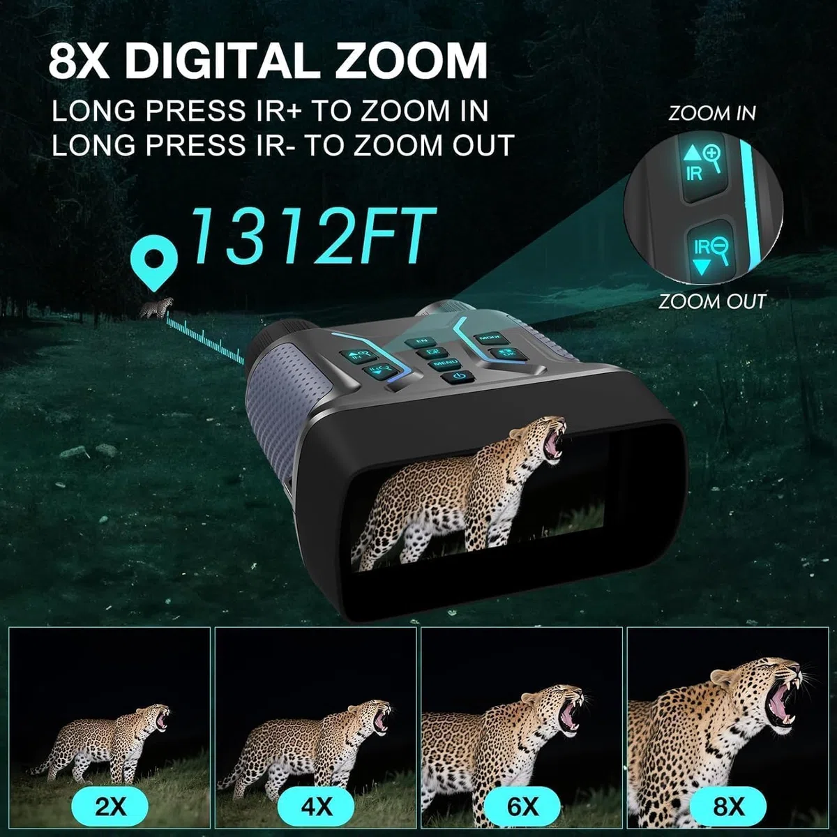 Nachtsichtgerät 4K 36MP, 8X Digitaler Zoom Fernglas mit 7-Stufiges Nachtsicht, 4.5“ HD-Display 4500mAh Wiederaufladbares Infrarot Fernglas Nachtsichtgeräte für Camping mit 32GB TF Karte