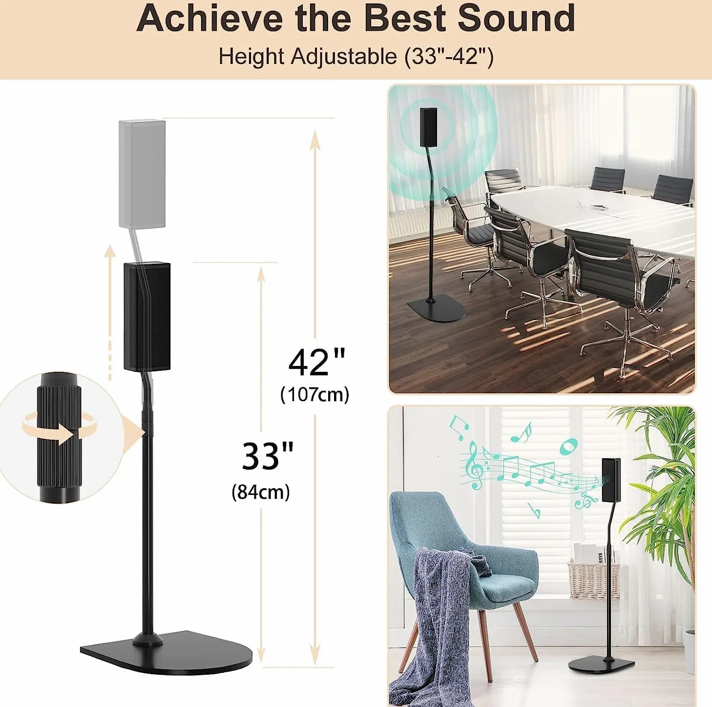 Höhenverstellbarer Ständer für Bose-Lautsprecherständer mit Slideconnect Halterung, für Bose Surround Lautsprecher, Surround 700, OmniJewel Lifestyle 650, CineMate GS Serie II, für Bose OmniJewel